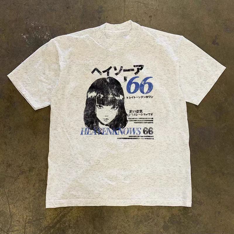 Vintage Gray retro anime girl print cotton t-shirt Size US L / EU 52-54 / 3 - 1 Thumbnail