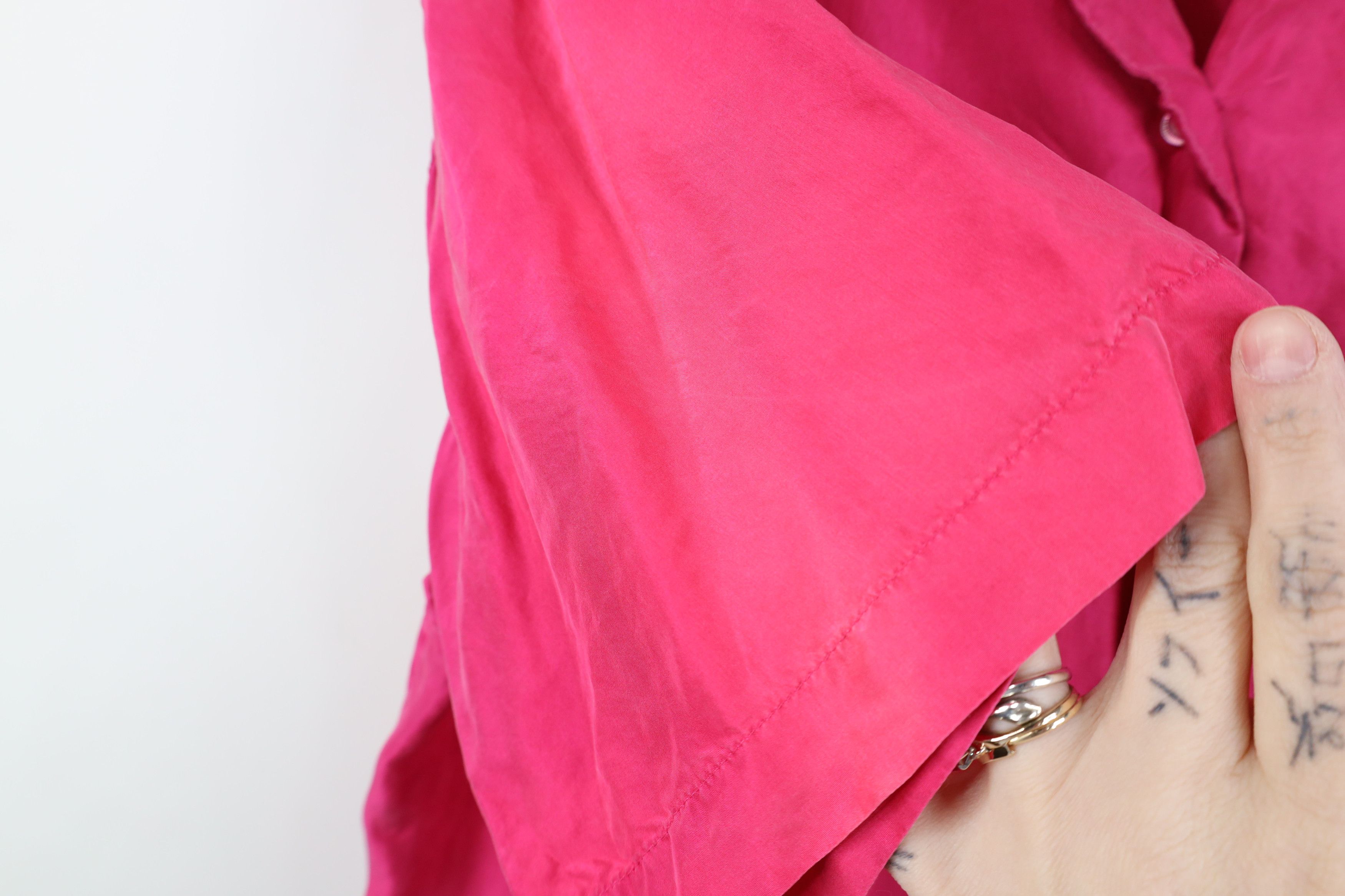 Vintage Vintage 90s Streetwear Silk Collared Button Shirt Pink Size L / US 10 / IT 46 - 8 Thumbnail