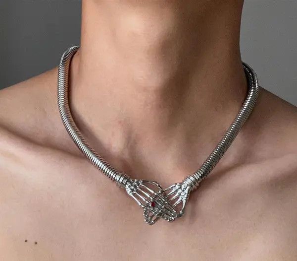 Jewelry Silver Skeleton Hands Choker Necklace, Mens Jewelry Size ONE SIZE - 7 Thumbnail