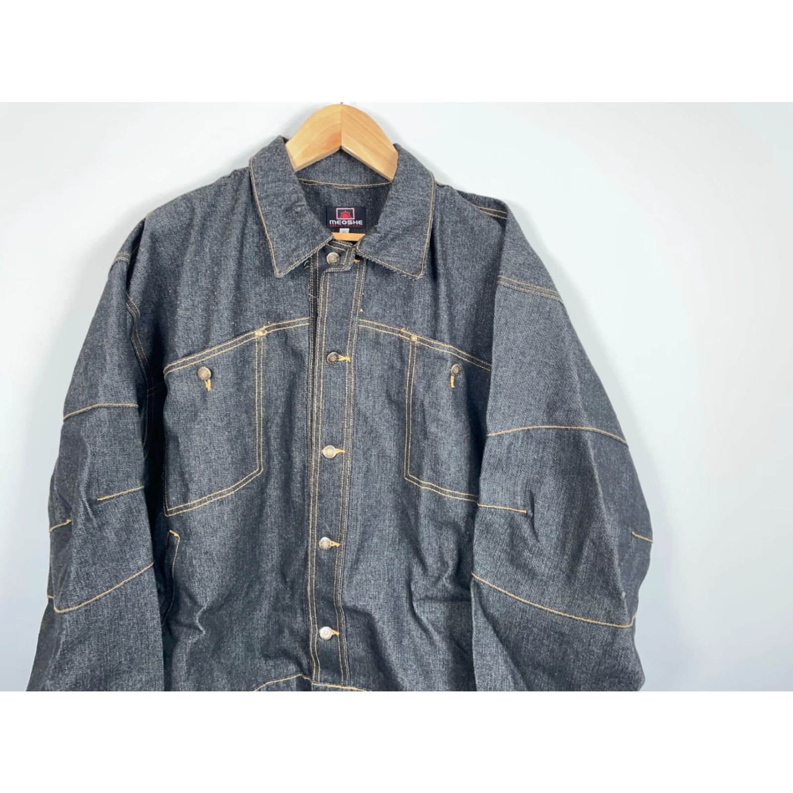 Denime Meoshe Hip Hop Style Denim Jacket Men's XL (Fits 2XL) Black Embroidered Y2K Rap Jacket Size US XL / EU 56 / 4 - 4 Thumbnail