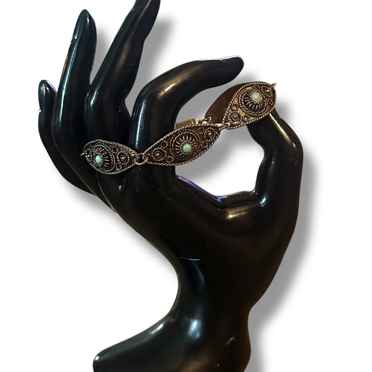 Vintage Vintage antique gold turquoise evil eye link chain bracelet Size ONE SIZE - 2 Thumbnail