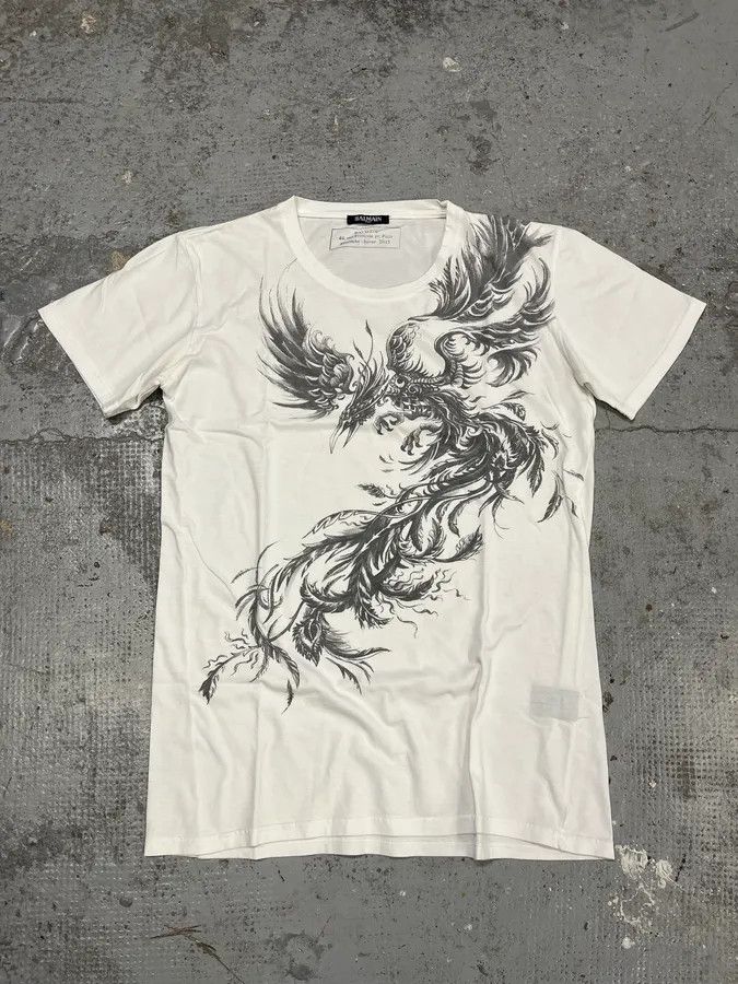 AW2015 Balmain Phoenix White T-Shirt