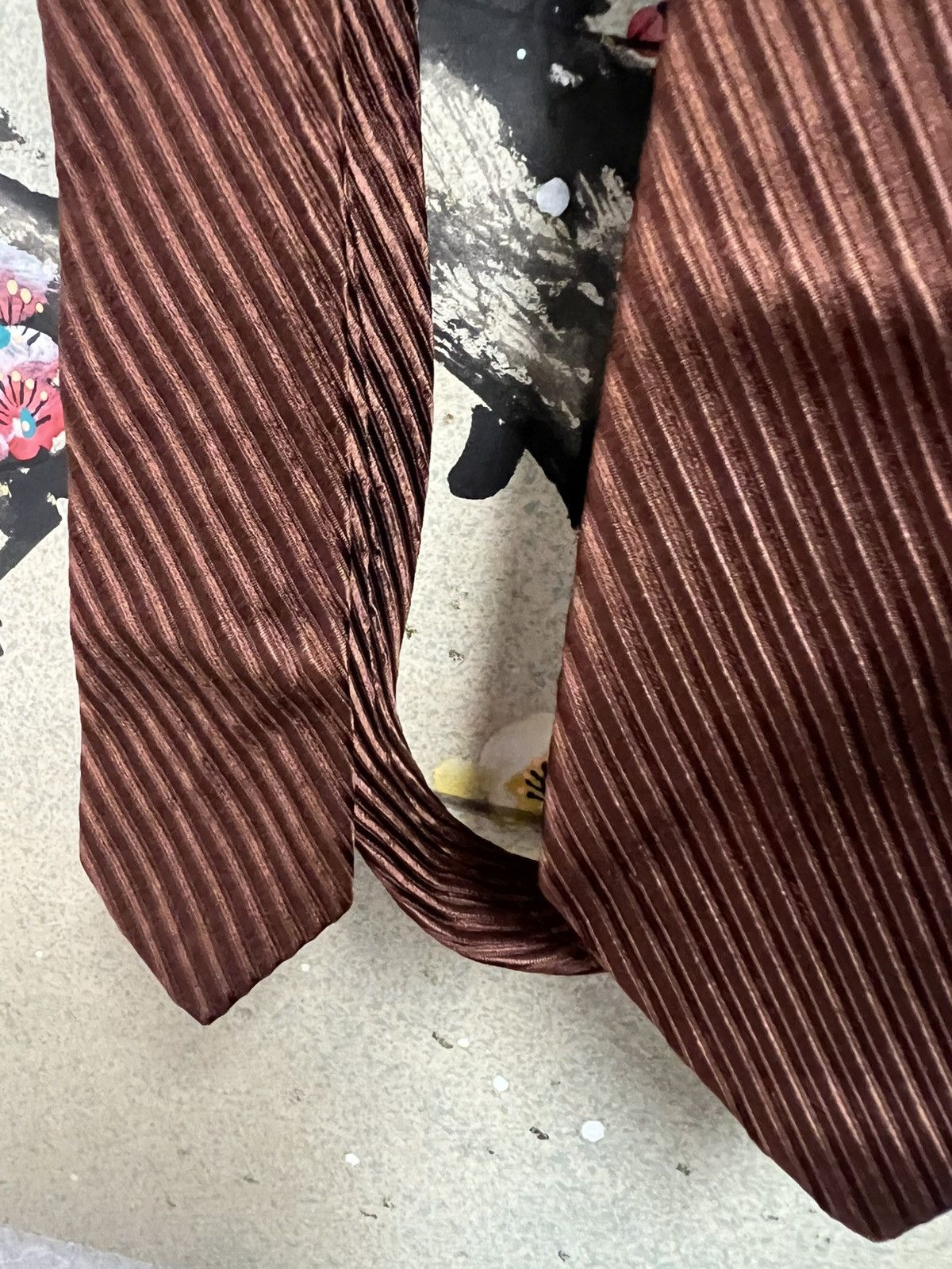 Japanese Brand Vintage Japan Silk Tie – Odakyu Tokyo Ribbed Brown Silk Size ONE SIZE - 5 Thumbnail