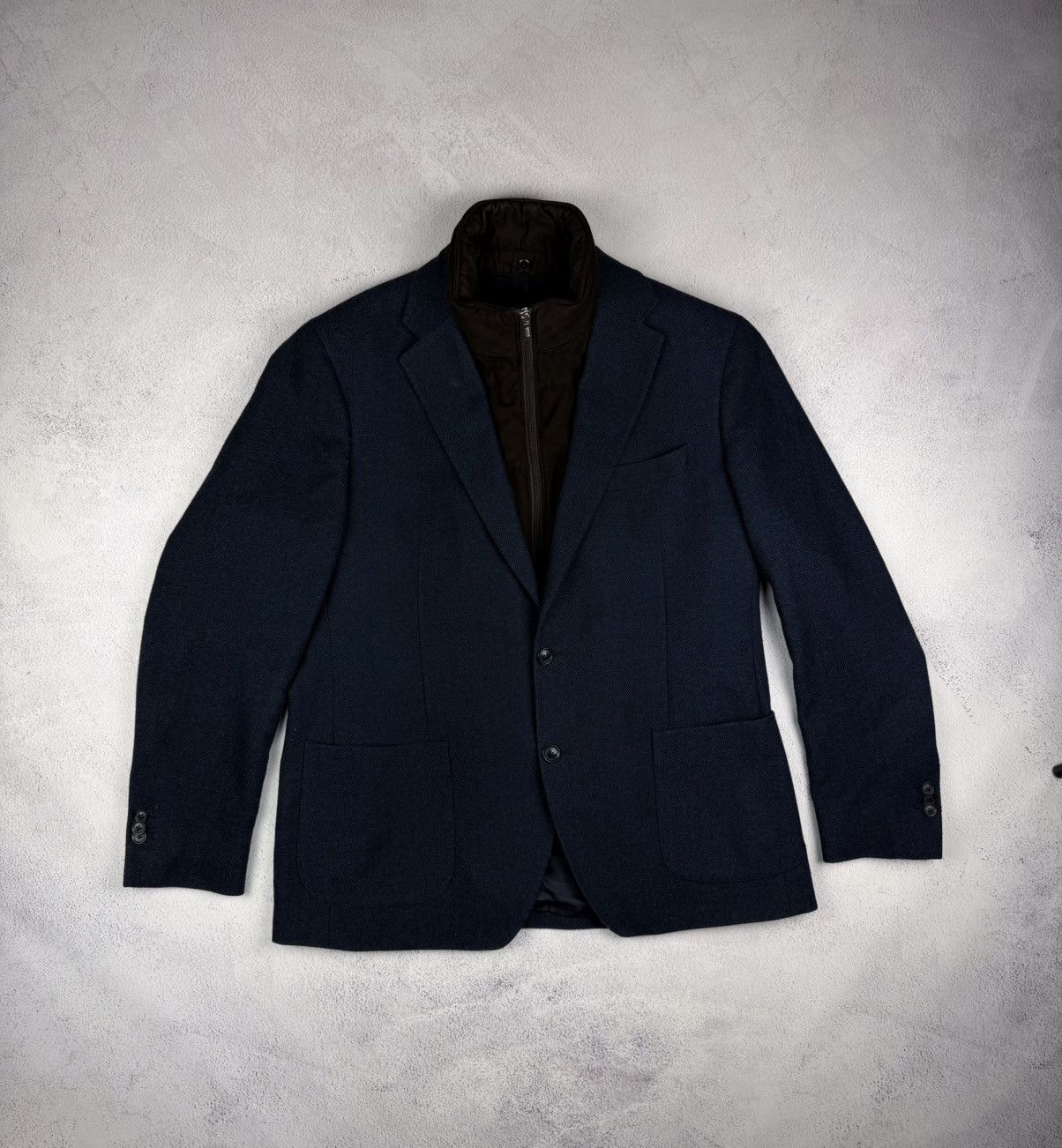 Boggi Boggi Milano Mens Blazer Navy Blue Size 54 Fit Quilted Lined Size 54R - 1 Thumbnail