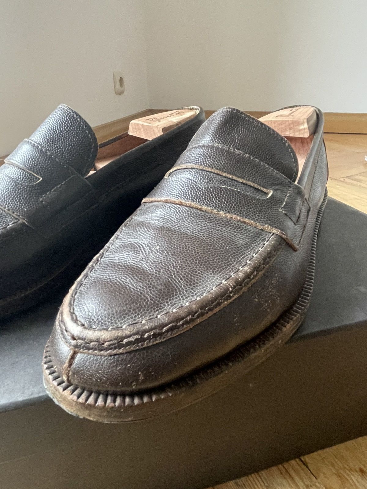 Giorgio Armani Vintage 80/90s GIORGIO ARMANI Mainline Grain Leather Loafers Size US 9 / EU 42 - 6 Thumbnail