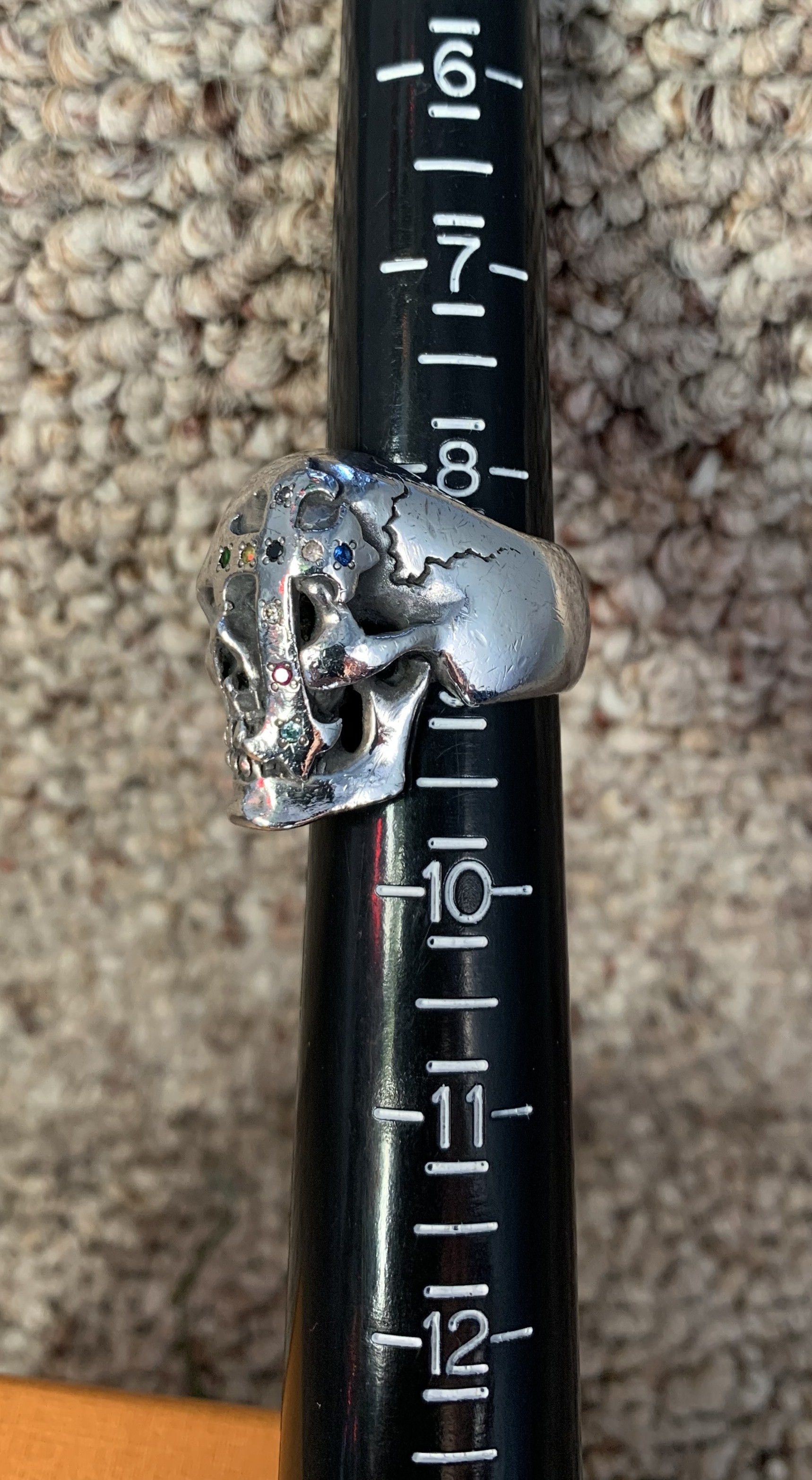 Number (N)ine SS05 "Nightcrawler" Bejeweled Silver Skull Ring Size ONE SIZE - 9 Thumbnail
