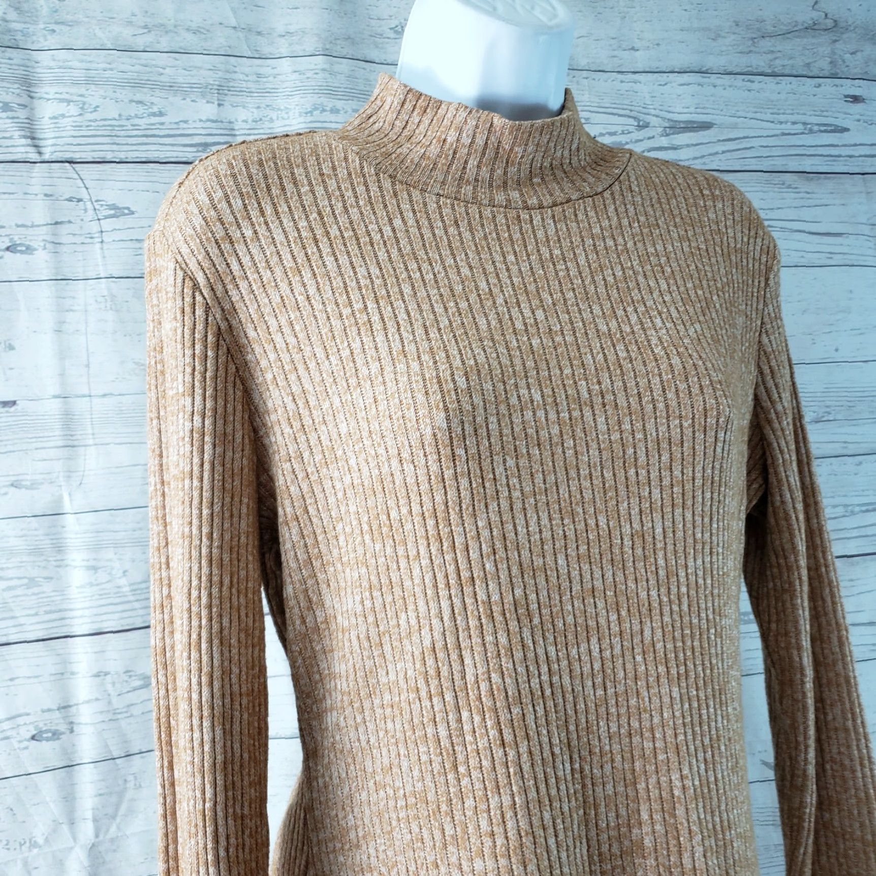 Vintage VINTAGE 41Hawthorn Womens Ribbed Sweater Sz Large Brown Mock Neck Long Sleeve Pullover 48% Rayon 48% Polyester 4% Spandex Womens Size L / US 10 / IT 46 - 2 Thumbnail