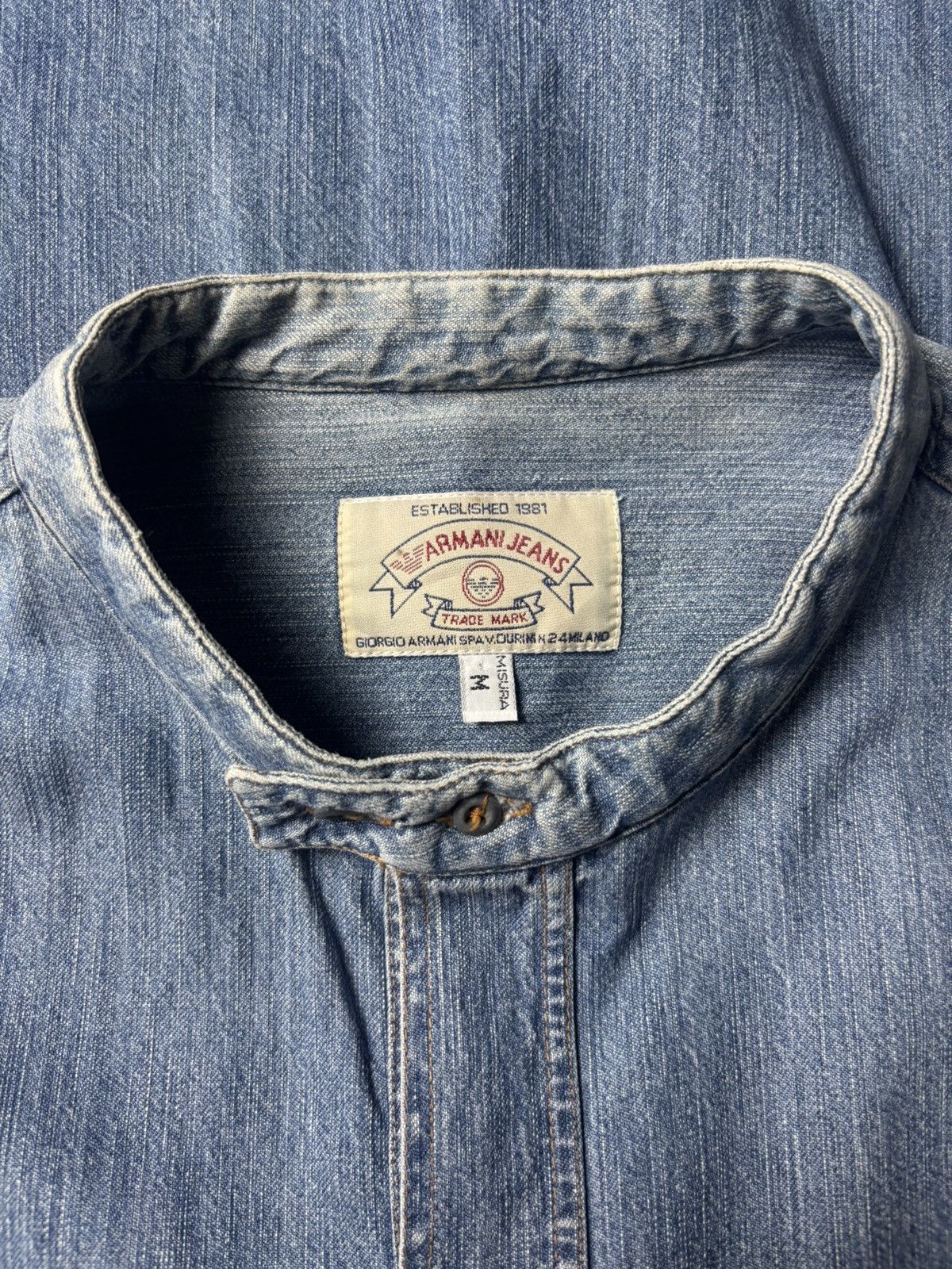 Armani 1990s Armani Jeans Collarless Denim Shirt Size US XL / EU 56 / 4 - 4 Thumbnail