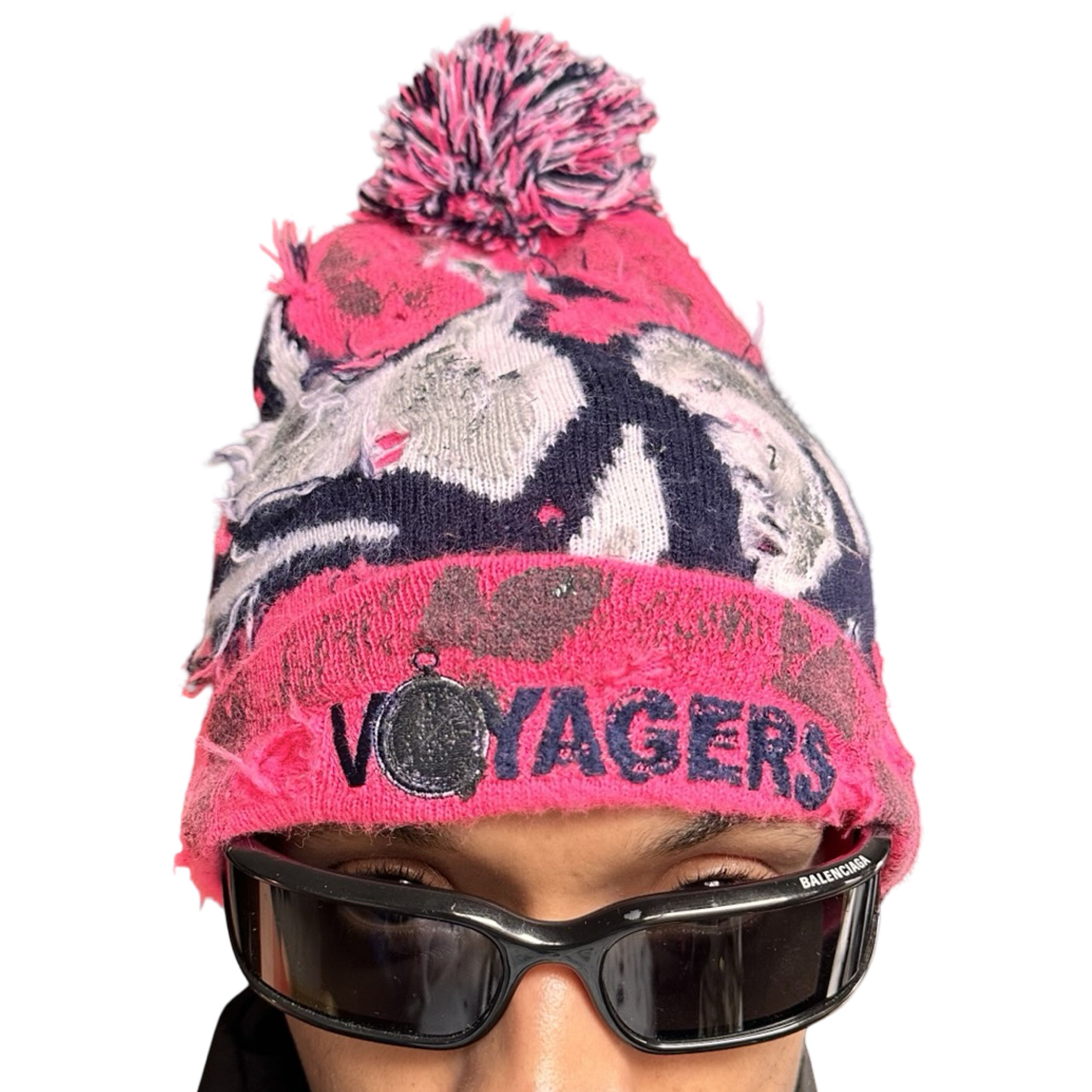 Vintage ASTROBOI* 'VOYAGER' Pink & Black Distressed Swan Beanie Size ONE SIZE - 2 Thumbnail