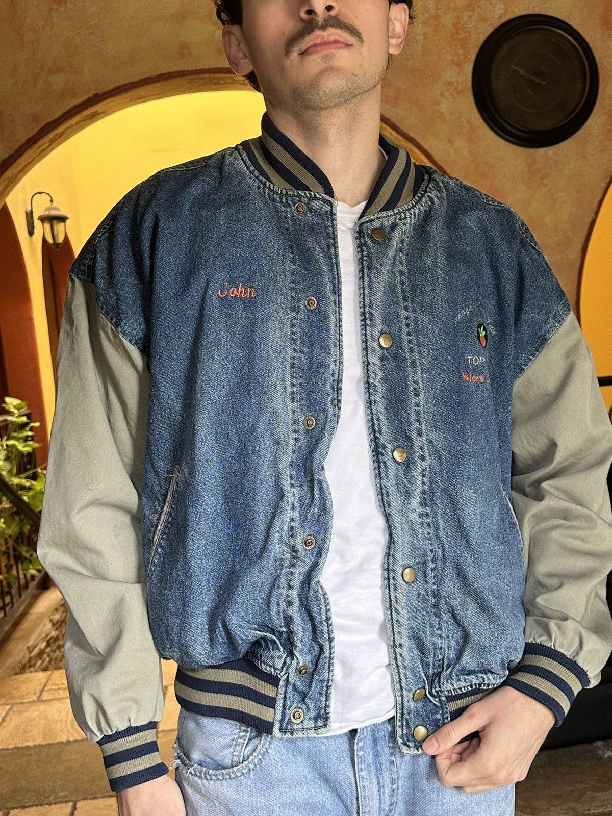 Vintage 🍊 vintage 90s Orange County Fair Varsity Denim Jacket Size US L / EU 52-54 / 3 - 7 Thumbnail