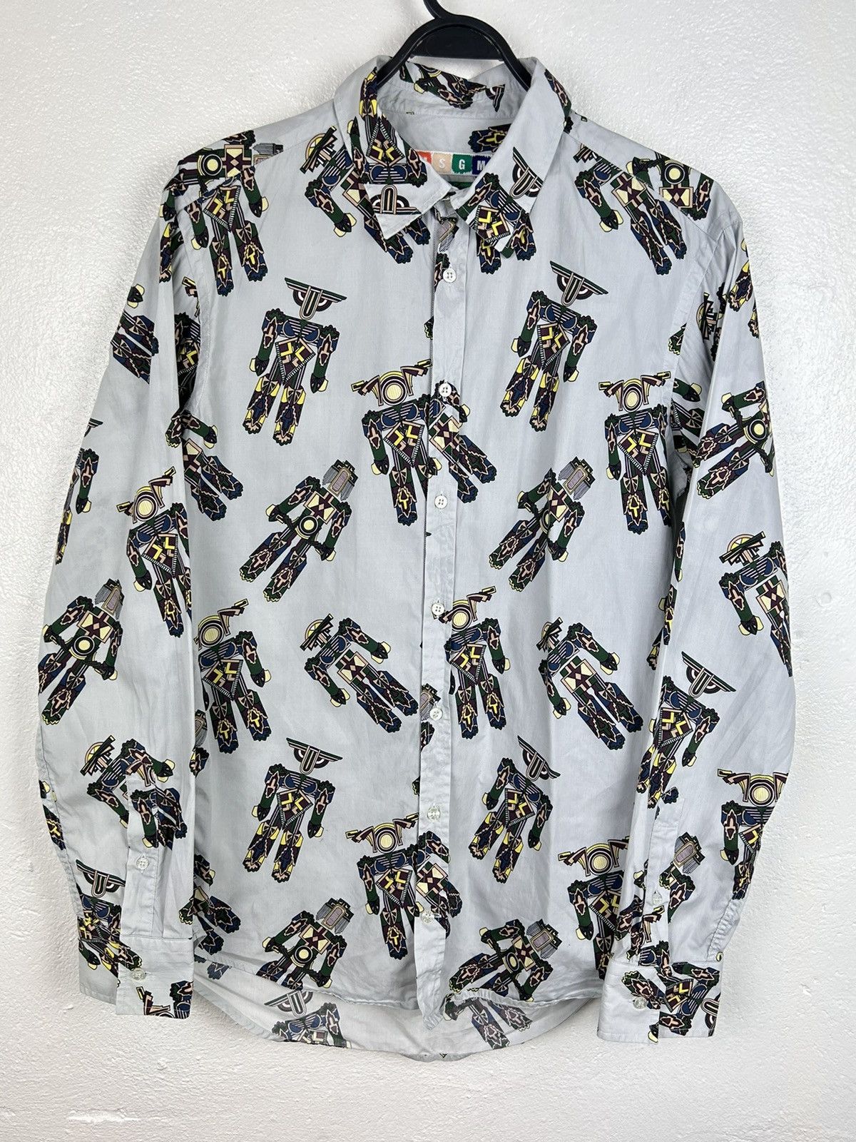 MSGM MSGM Fall 2015 Allover AOP Robot Long Sleeve Button Up Shirt Size US L / EU 52-54 / 3 - 1 Thumbnail