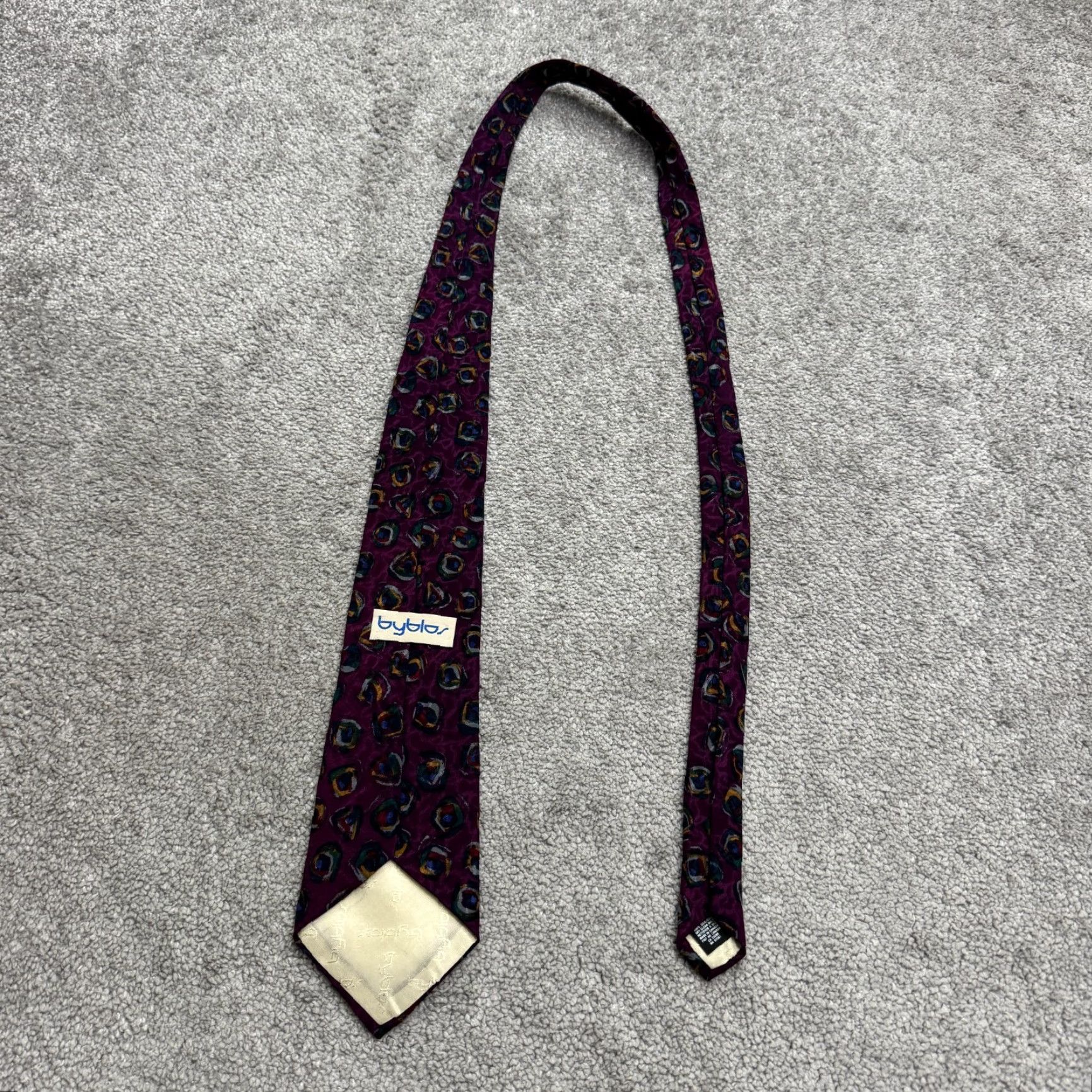 Byblos VINTAGE Byblos Tie Geometric 100% Silk Purple Mens One Size Classic Length 57"-60" Canada Mens Size ONE SIZE - 2 Thumbnail
