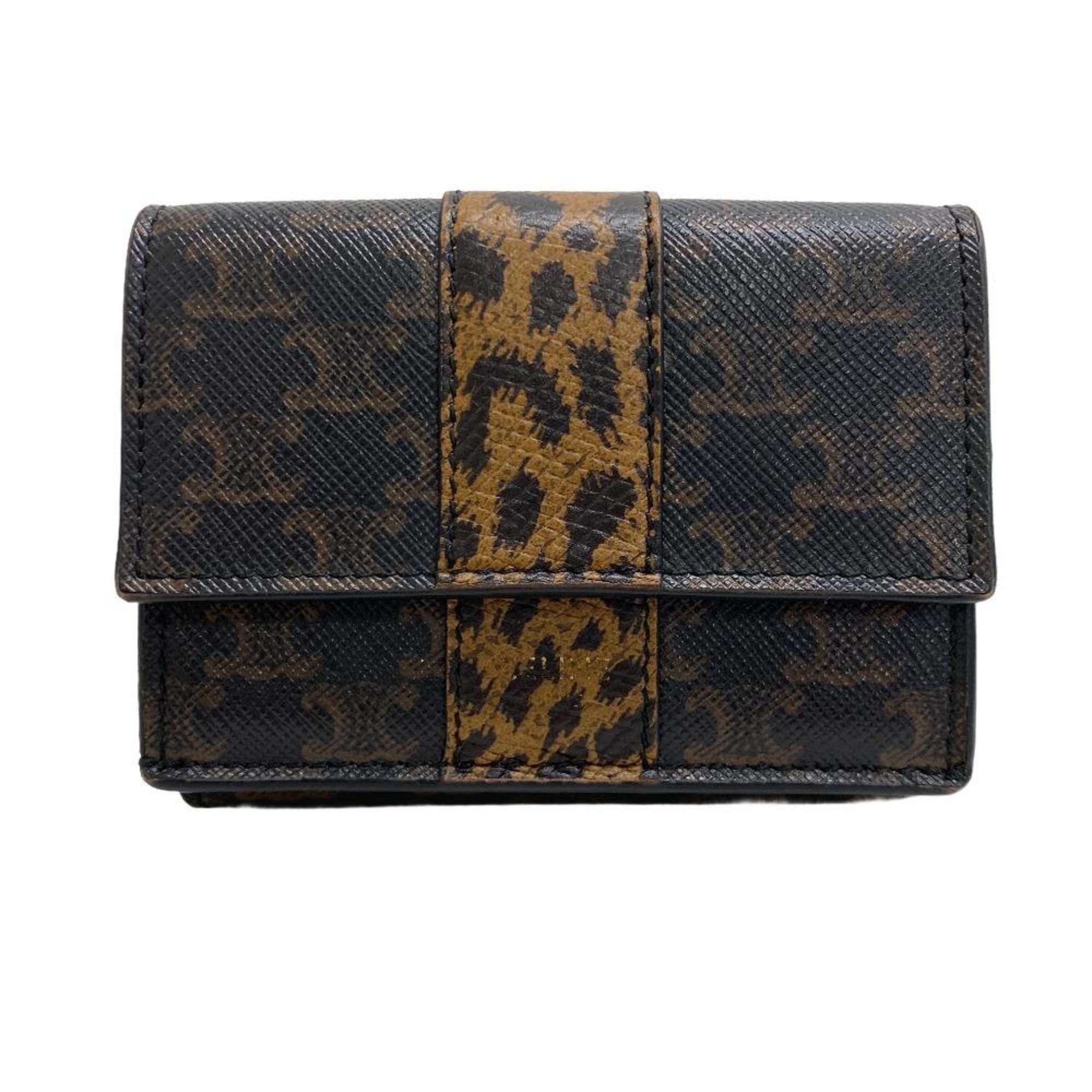 image of Celine Trifold Wallet Leopard Brown Women's
