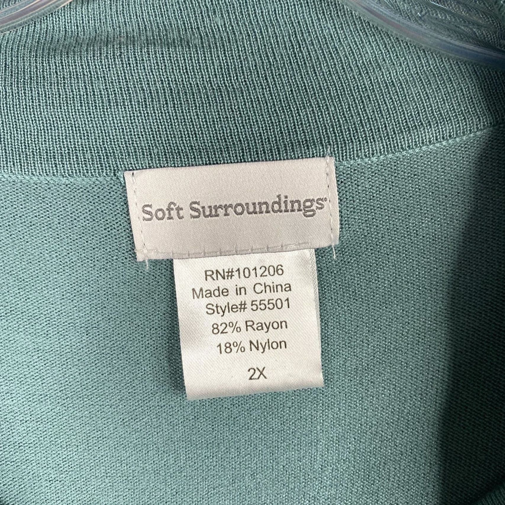 Soft Surroundings Soft Surroundings Blouse Shirt Women 2X Green Cowl Neck Knit Short Sleeve Ribbed Stretch Vintage: No Size XXL / US 16-18 / IT 52-54 - 3 Thumbnail