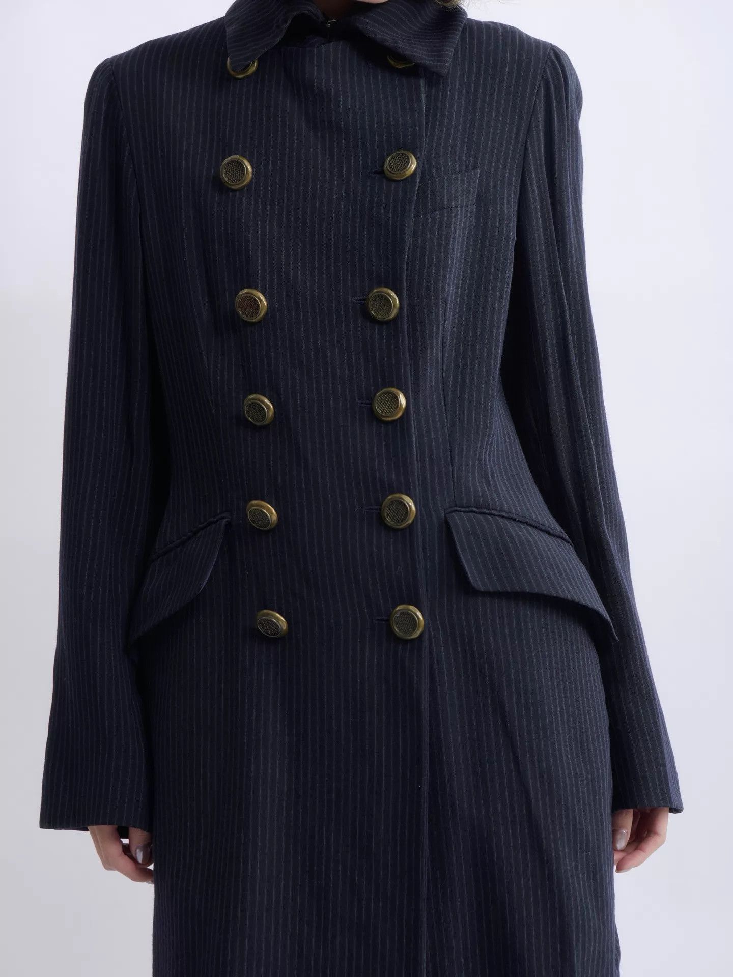 Romeo Gigli ROMEO GIGLI 1995AW Striped DB Long Coat 44 Size M / US 6-8 / IT 42-44 - 2 Thumbnail