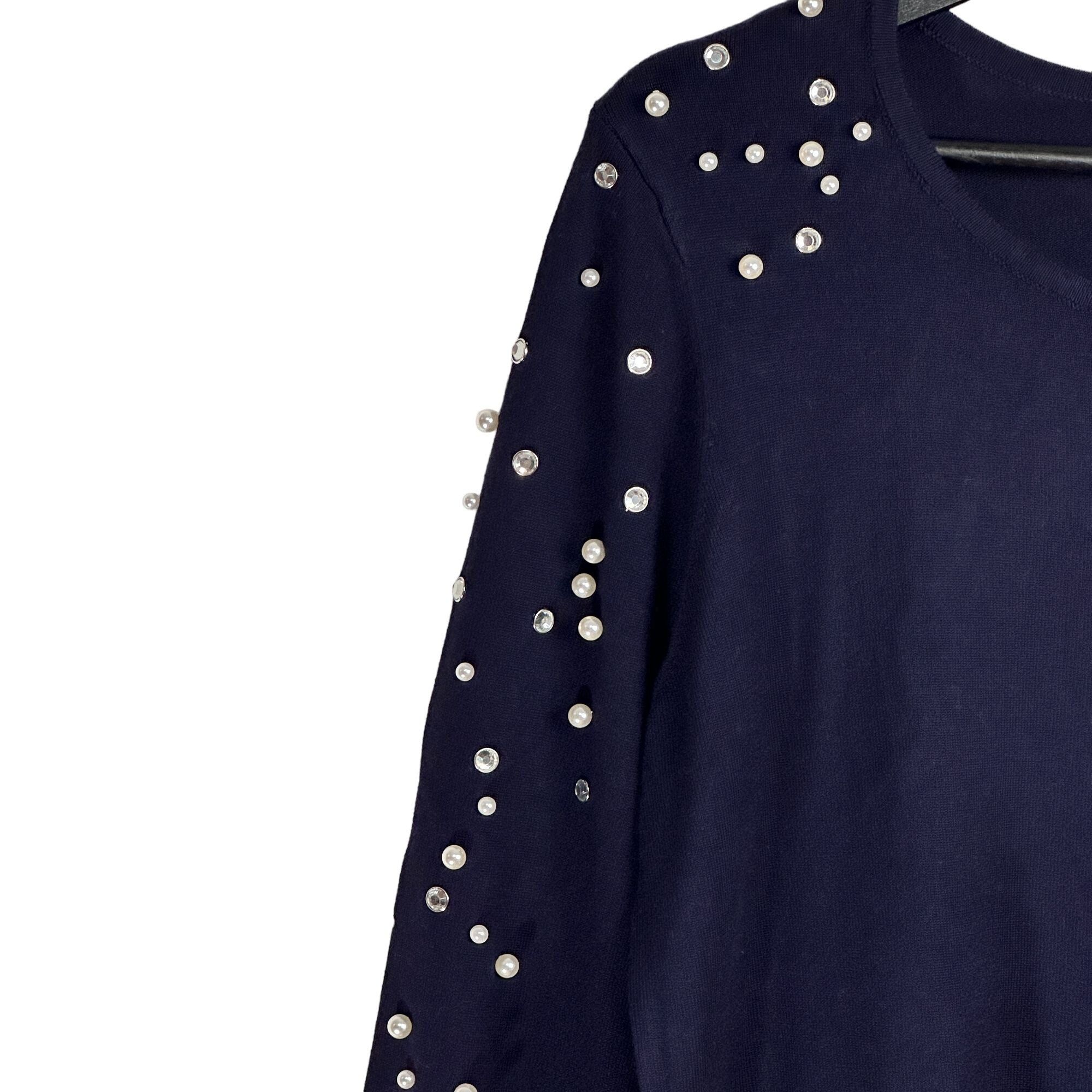 Calvin Klein Calvin Klein Women's Navy Pullover Sweater with Pearl and Rh Size M / US 6-8 / IT 42-44 - 2 Thumbnail
