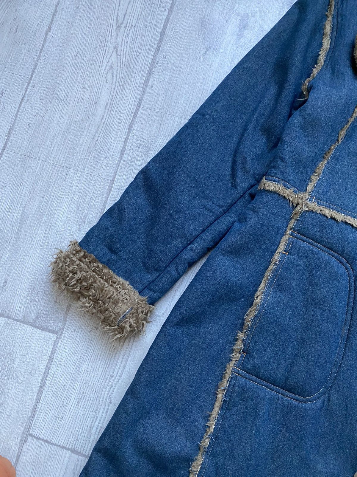 Hysteric Glamour Vintage 90s Y2K Denim Faux Fur Coat Trench Penny Lane Size L / US 10 / IT 46 - 4 Thumbnail