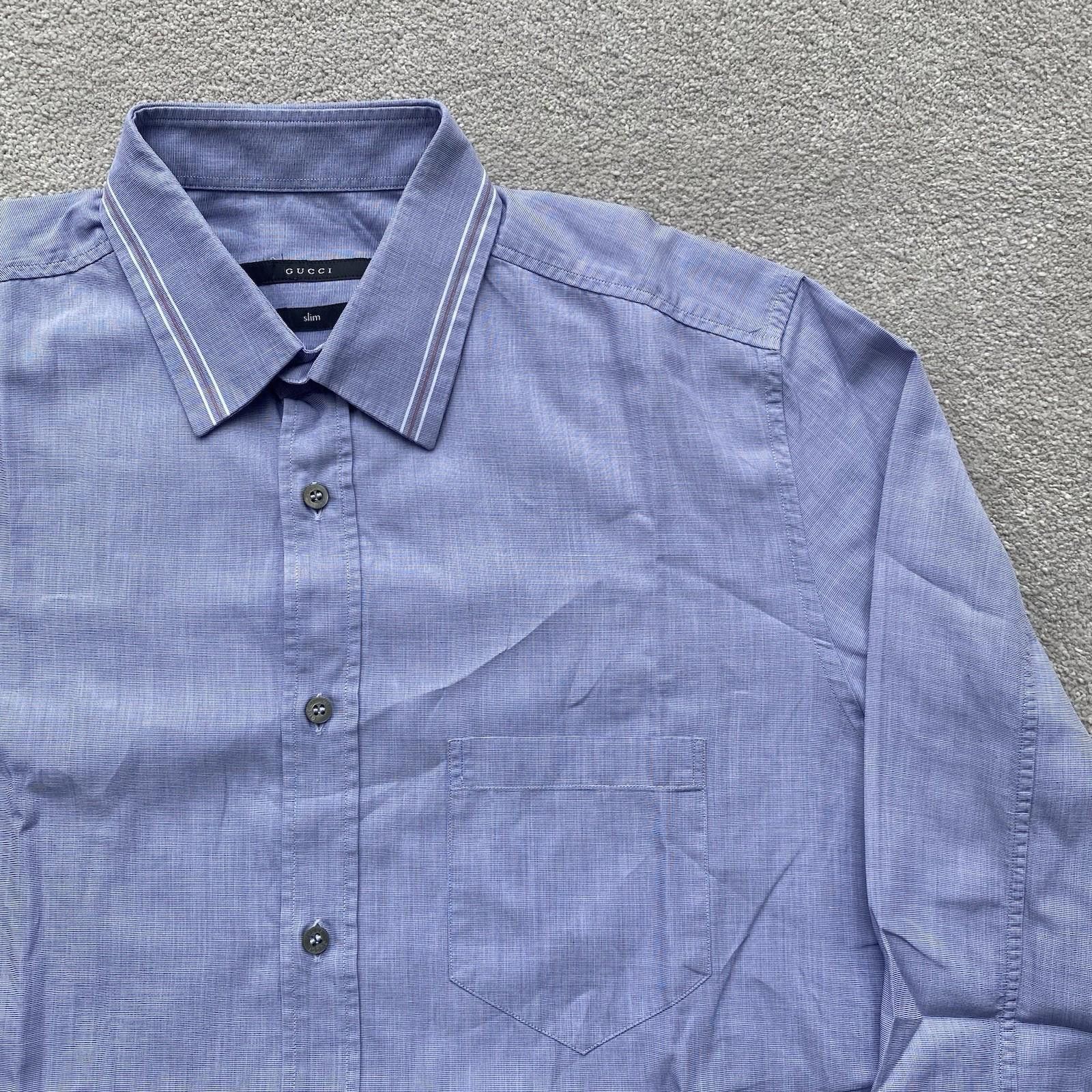 Gucci Gucci Men’s Button Up Shirt Blue Size 40/15.75 Size US M / EU 48-50 / 2 - 2 Thumbnail