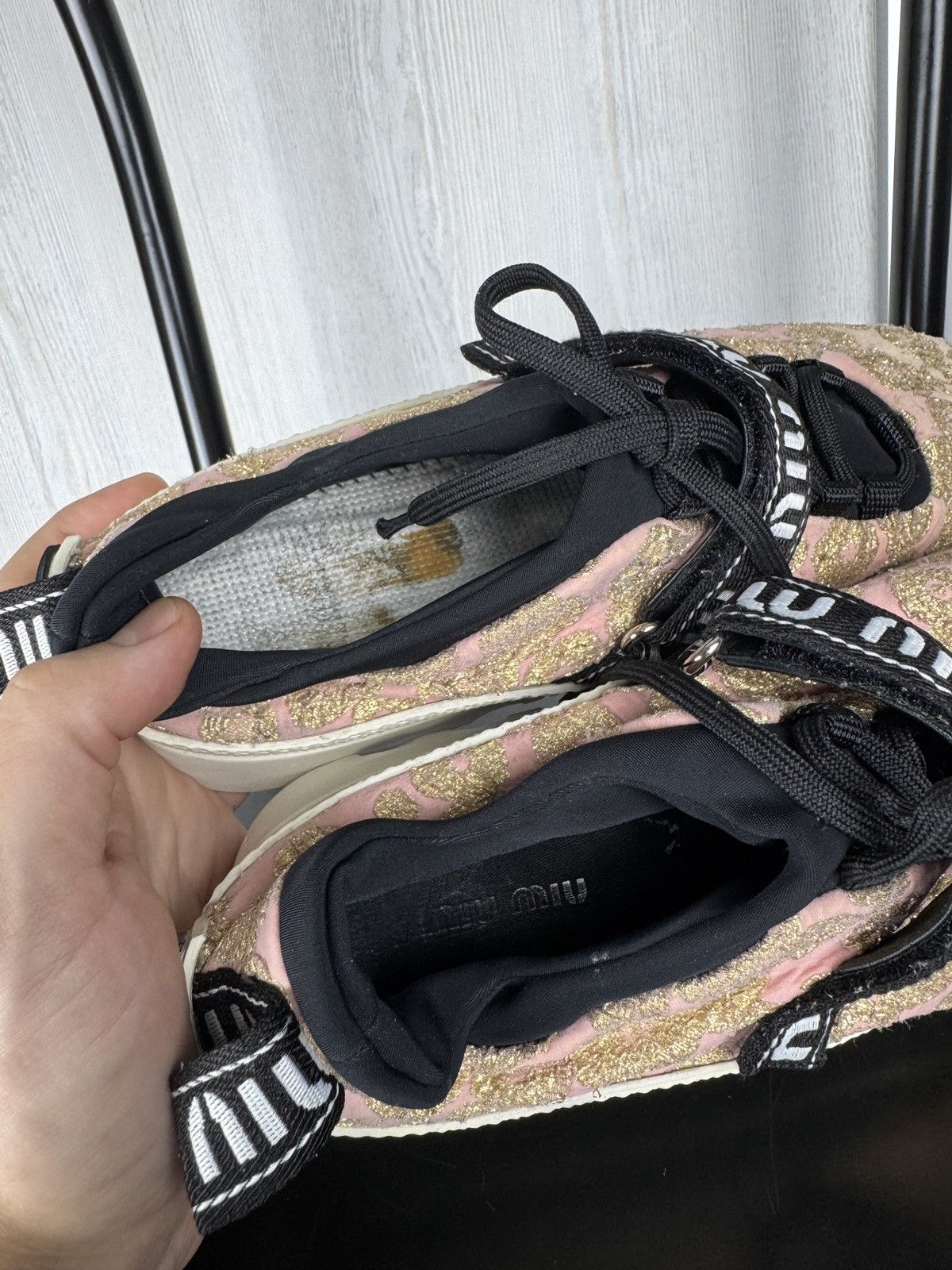 Miu Miu MIU MIU Prada Pink Gold Platform Sneakers With Logo Strap 40 Size US 10 / IT 40 - 19 Thumbnail