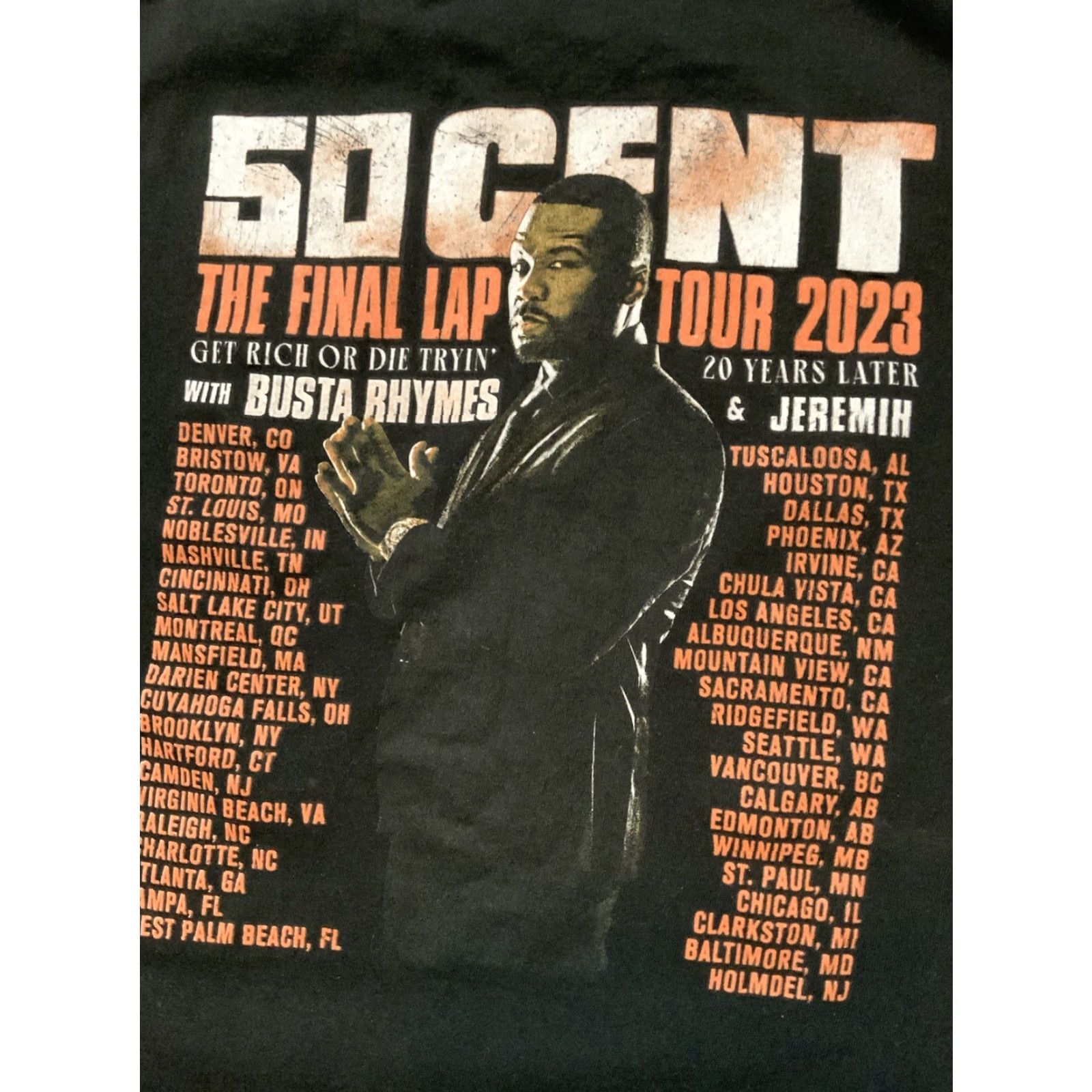 Delta 50 Cent Get Rich Or Die Tryin Final Lap Tour 23’ Busta Rhymes Hip Hop T-Shirt XL Men Black Delta Pro Weight Tag Size US XL / EU 56 / 4 - 7 Thumbnail