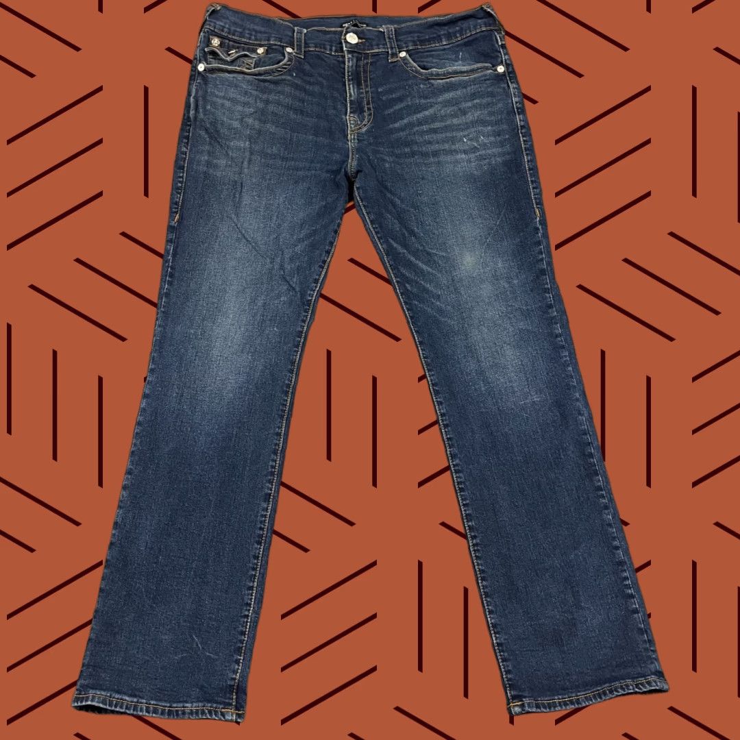 True Religion TRUE RELIGION Ricky Jeans Mens 38 x 31 Blue Relaxed Straight Stretch Flap Pocket Denim 5-Pocket Design Mens Jeans Ricky 90s Grunge Hip Hop - blue Size US 38 / EU 54 - 1 Thumbnail