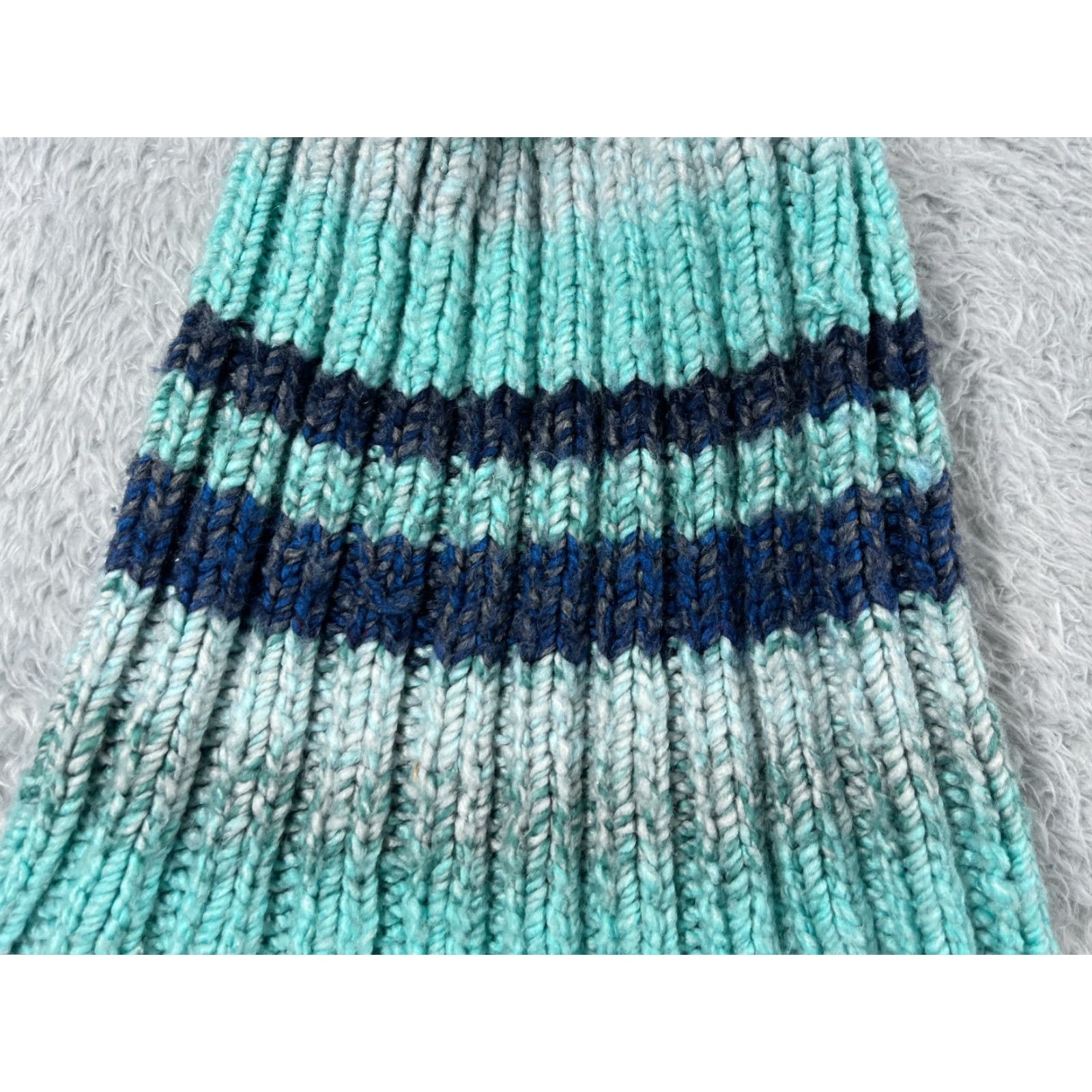 Vintage Unbranded Beanie Shirt? No, Beanie remains Beanie; Chunky Blue Stripe Knit One Size Adult Acrylic Winter Toque Cap Size ONE SIZE - 2 Thumbnail