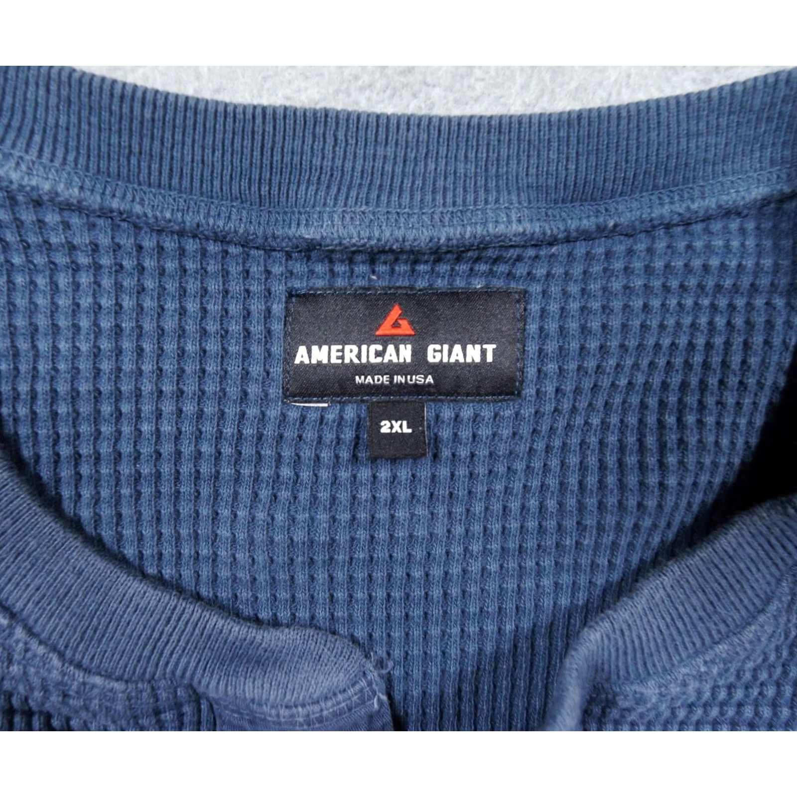 Vintage American Giant Shirt Mens 2XL Blue Henley Long Sleeve Waffle Knit Cotton Size US XXL / EU 58 / 5 - 6 Thumbnail