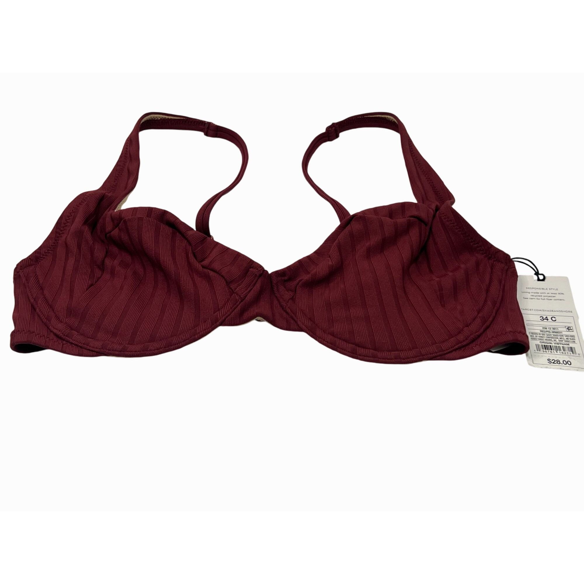 Other Shade & Shore - Women's Ribbed Bikini Top - Dark Red - 34C Size ONE SIZE - 5 Thumbnail