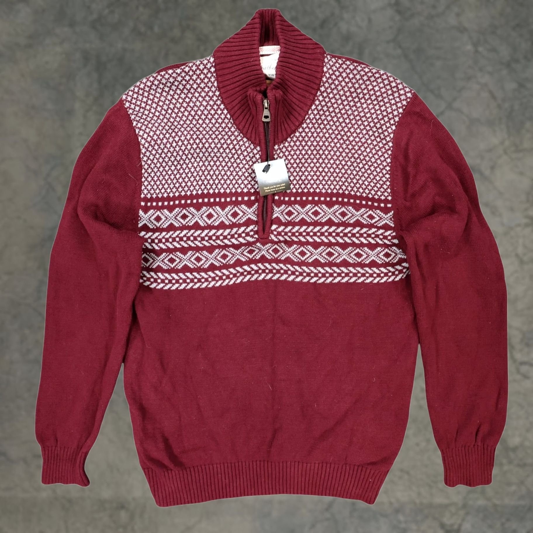 Weatherproof Weatherproof Vintage Sweater Mens L Maroon Fair Isle Quarter Zip Size US L / EU 52-54 / 3 - 1 Thumbnail