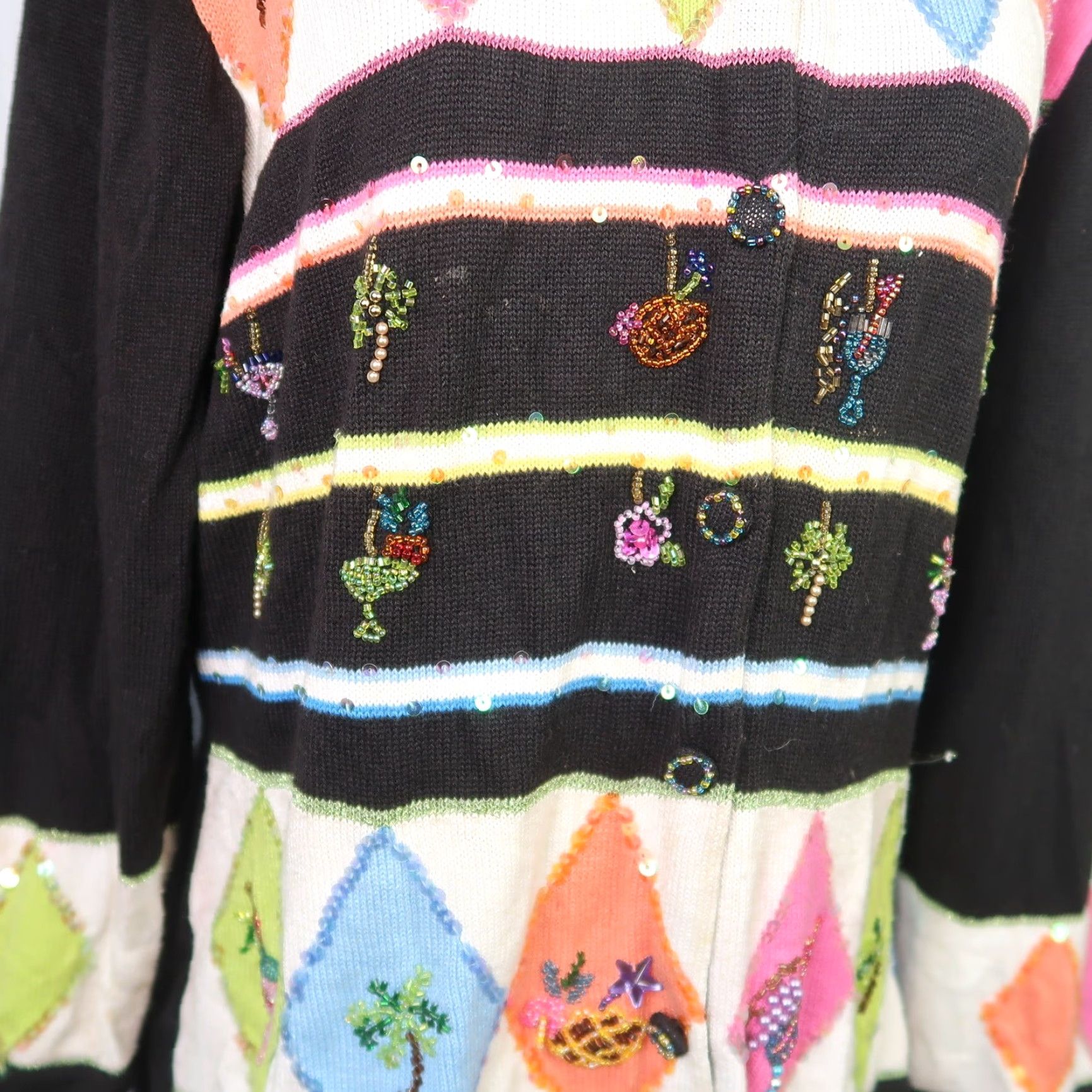 Black Diamond VINTAGE 90s Just B Cardigan Sweater Diamond Beaded Knit Cotton Rayon Black L Womens Size L / US 10 / IT 46 - 4 Thumbnail
