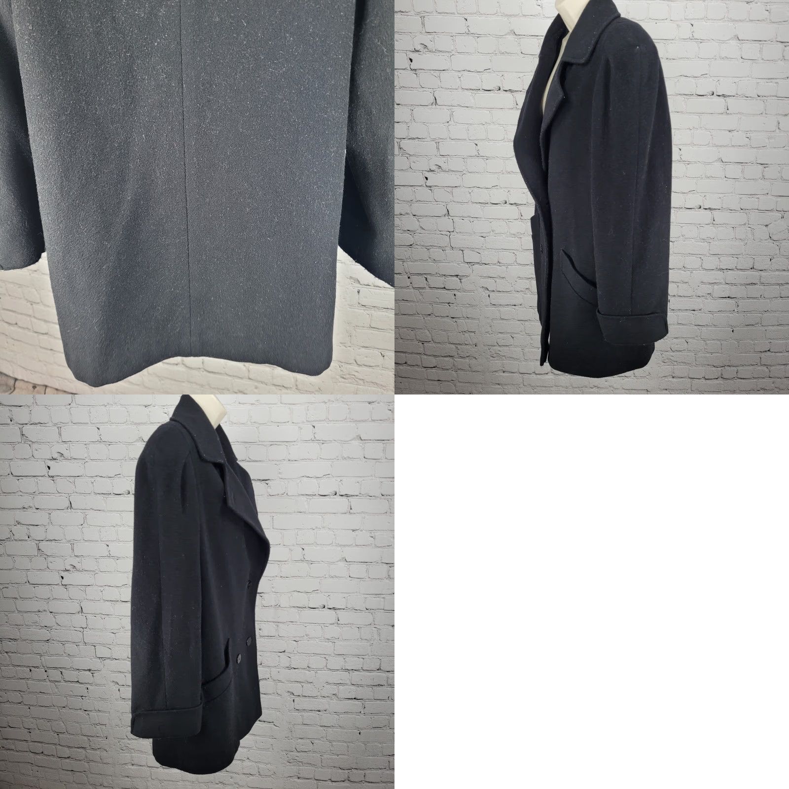 Vintage VINTAGE Alorna Coat Overcoat Wool Blend Double Breasted Buttoned Black L Large Women Pit to Pit 21.5 Shoulder to Hem 35 Sleeve 23.5" (defect) Size L / US 10 / IT 46 - 9 Thumbnail
