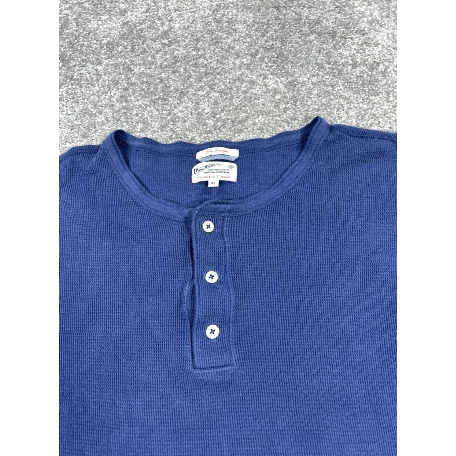 Gant Gant Rigger Shirt Mens XL Blue Cotton Knit Henley Shirt Size US XL / EU 56 / 4 - 2 Thumbnail