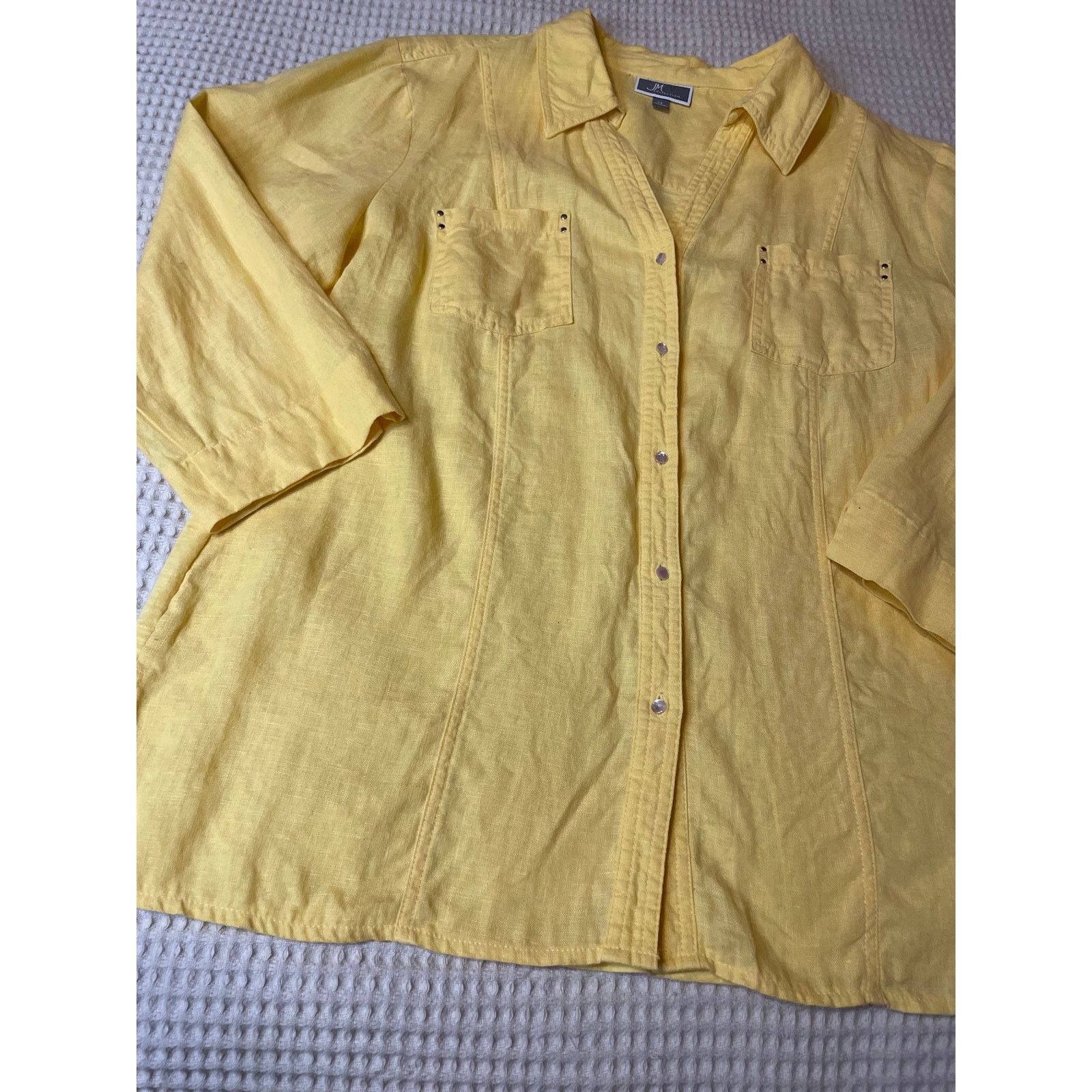 Other JM Collection Linen Cotton Yellow Button Up Top 14 Size XL / US 12-14 / IT 48-50 - 12 Thumbnail