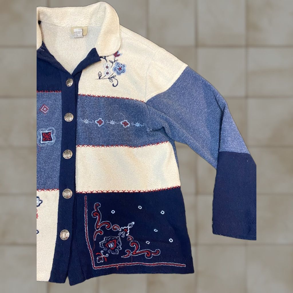 Vintage Teddi Womens Jacket M floral embroidery button graphic zip cardigan coat Size M / US 6-8 / IT 42-44 - 1 Thumbnail