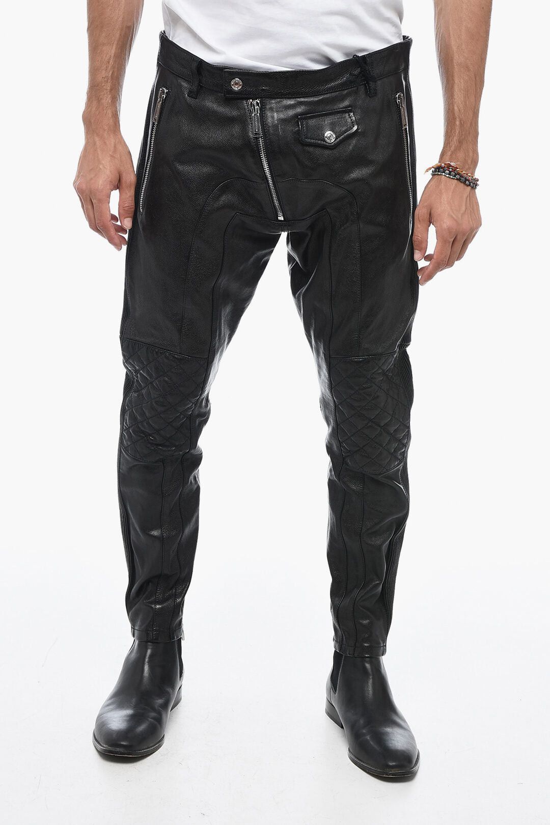 Dsquared2 Leather Biker Pants with Zip Detail Size US 33 - 1 Thumbnail