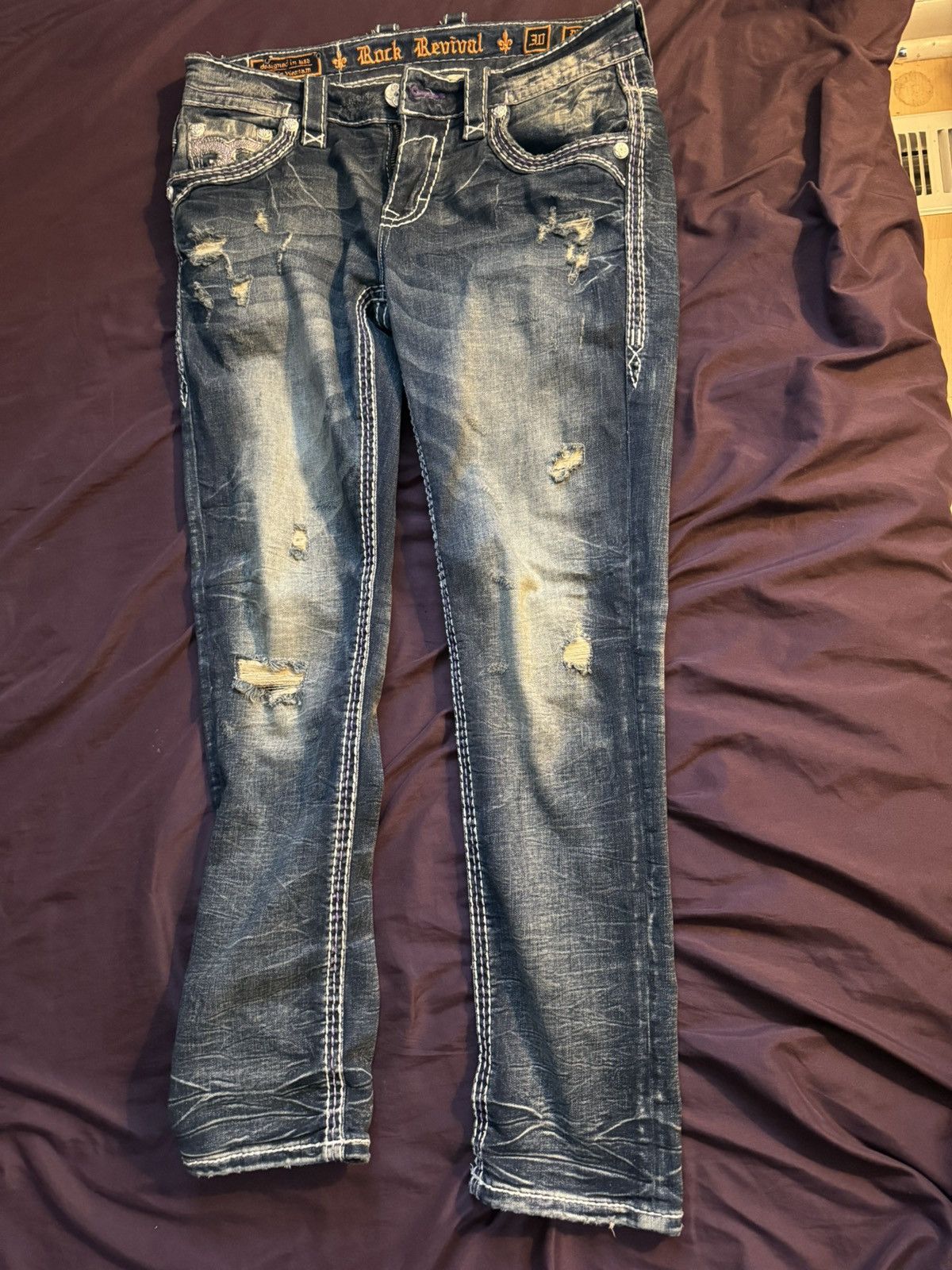 Rock Revival Rock revival jeans mens size 30 purple stitching Size US 30 / EU 46 - 3 Thumbnail