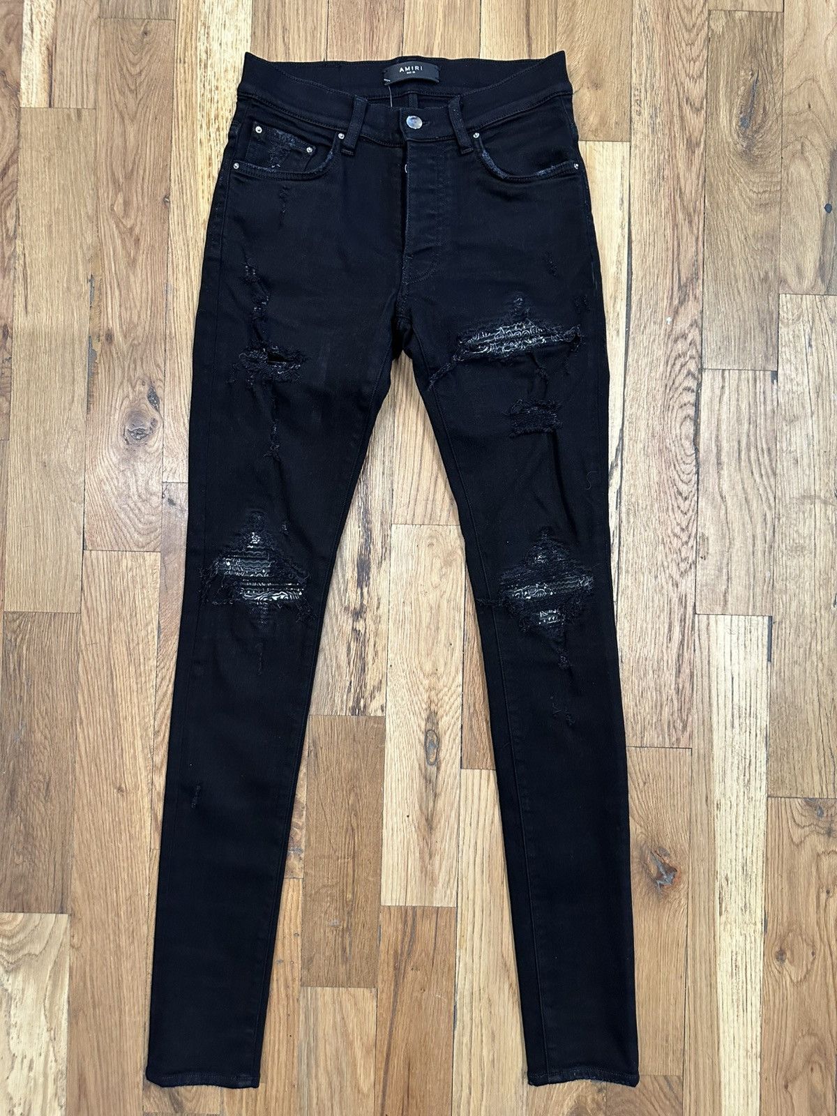 Amiri Amiri MX1 Black Paisley Black Denim Jeans Size 28 | Grailed