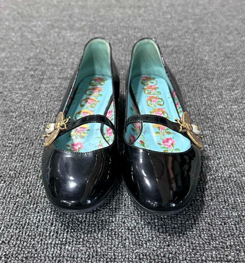 Gucci Black Mary Jane Shoes with Bee Logo-2505 Size US 4.5 / IT 34.5 - 4 Thumbnail