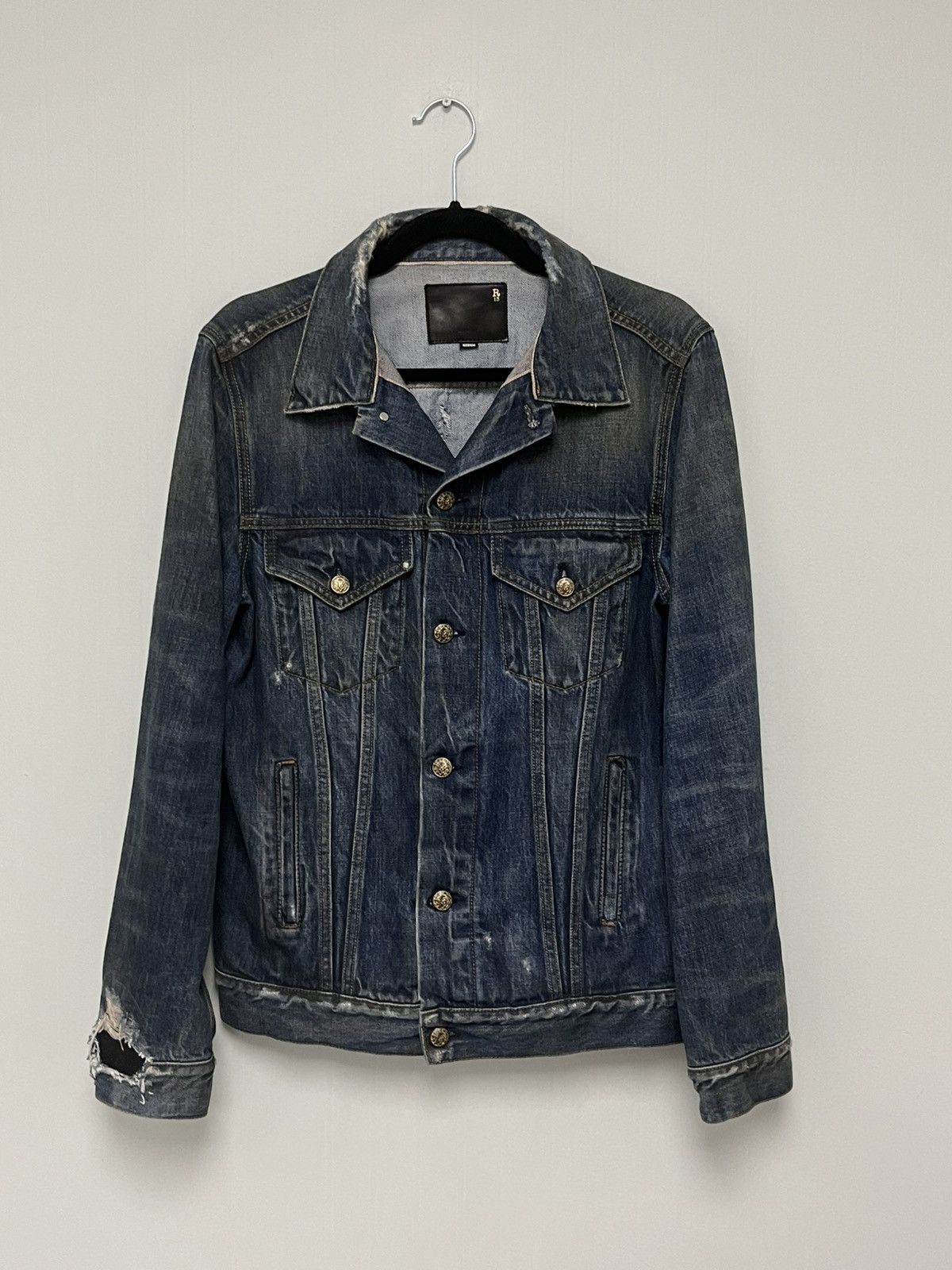 R13 Denim Trucker Distressed Jacket. Medium Size M / US 6-8 / IT 42-44 - 18 Thumbnail