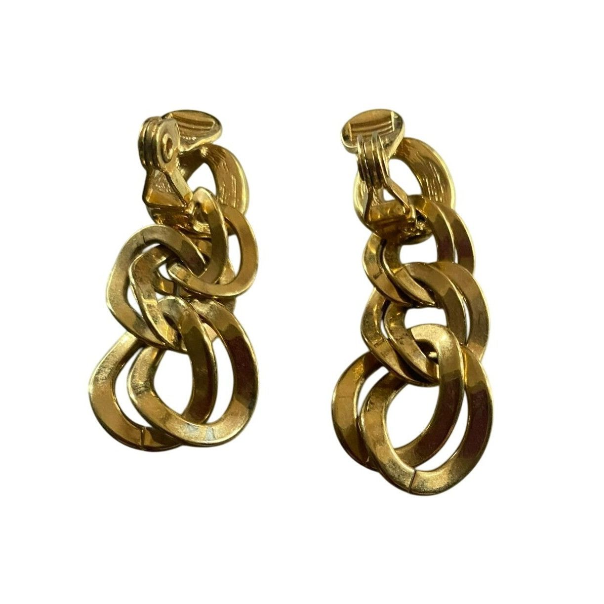 Monet Vintage Signed Monet Gold-Tone Interlocking Chain Clip-On Ea Size ONE SIZE - 2 Thumbnail