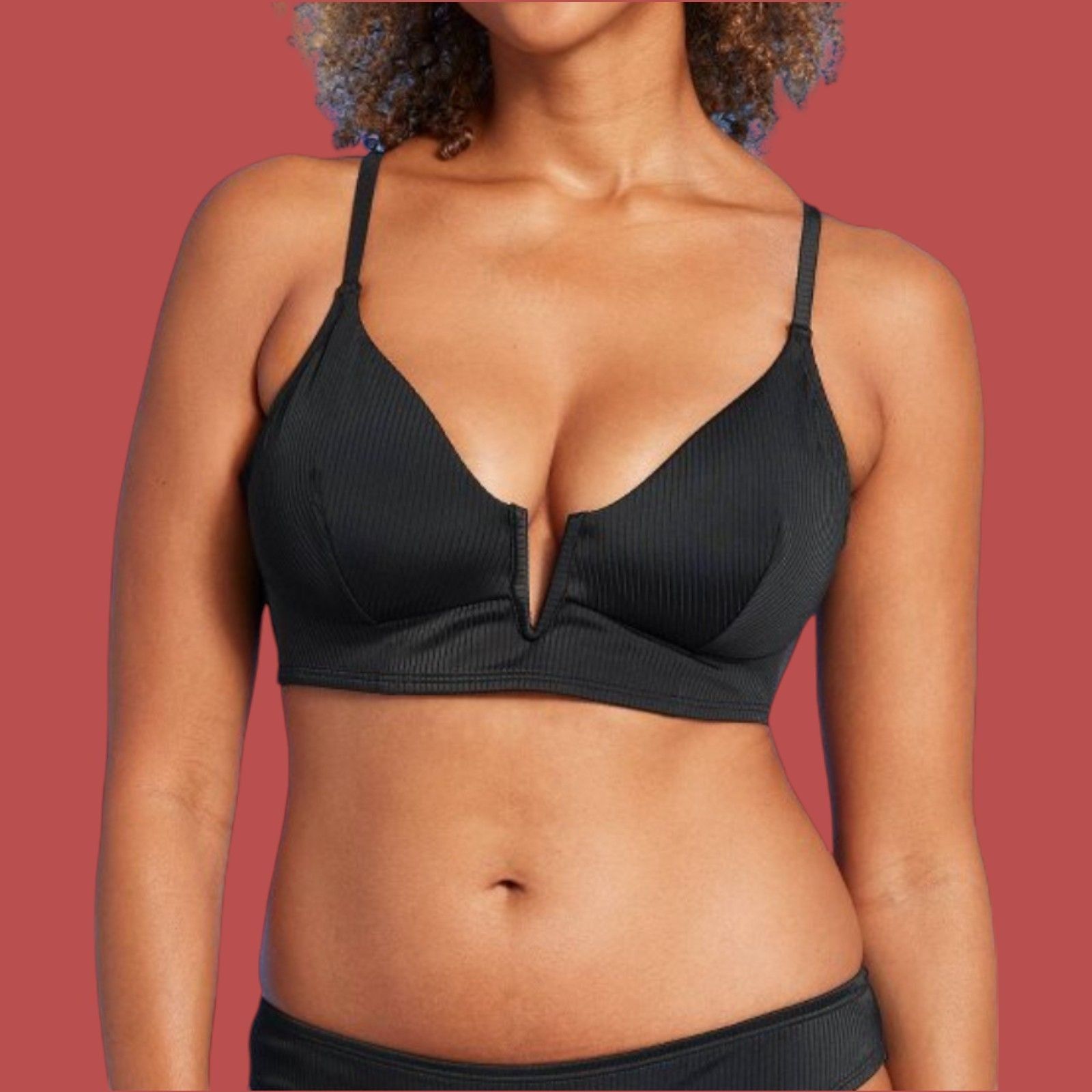 Other Shade & Shore - Women's Ribbed Longline V-Wire Bikini Top - Size ONE SIZE - 1 Thumbnail