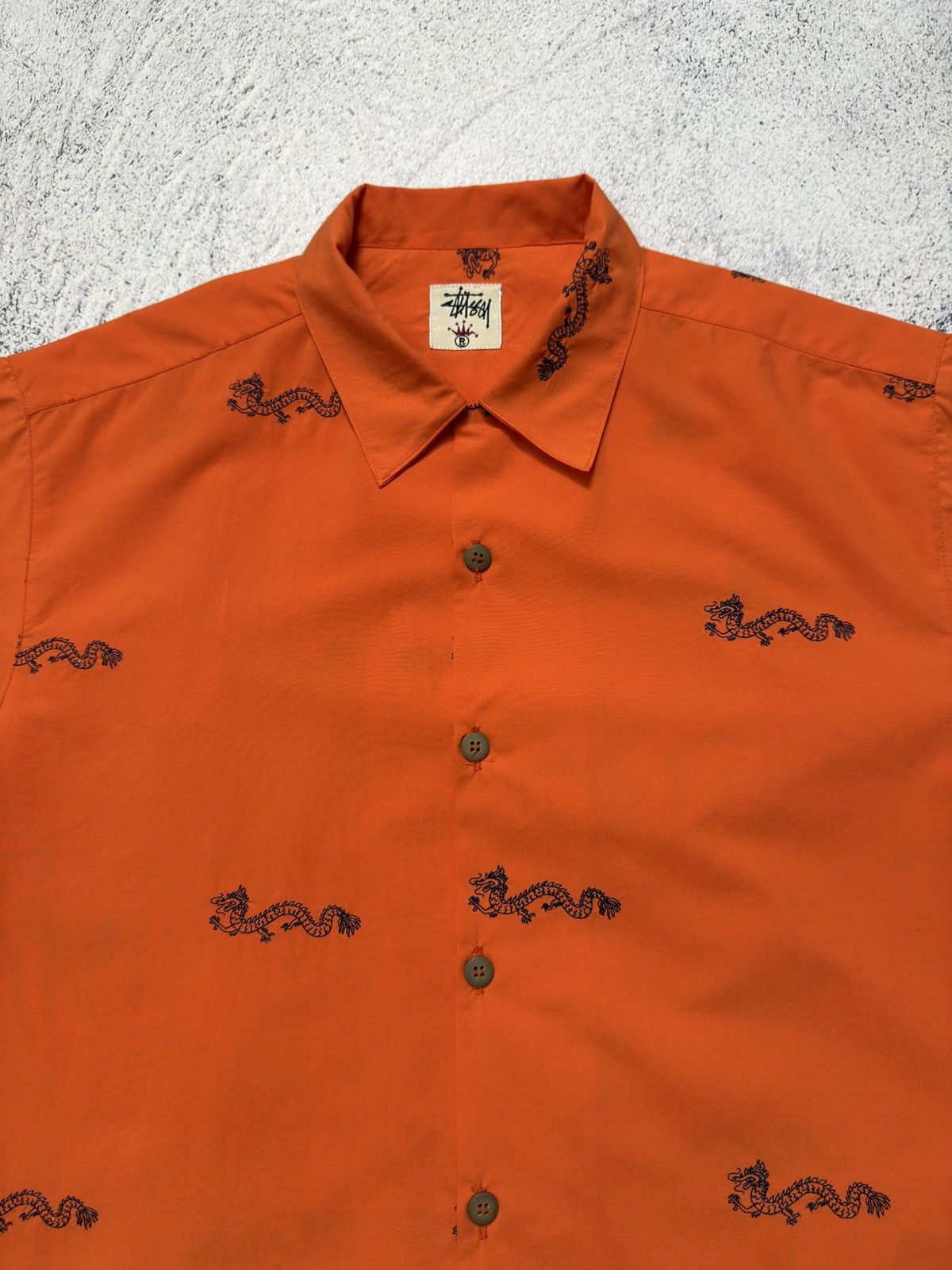 Stussy 🔥VINTAGE Y2K STUSSY DRAGON ORANGE BUTTON UP SHIRT Size US XL / EU 56 / 4 - 6 Thumbnail