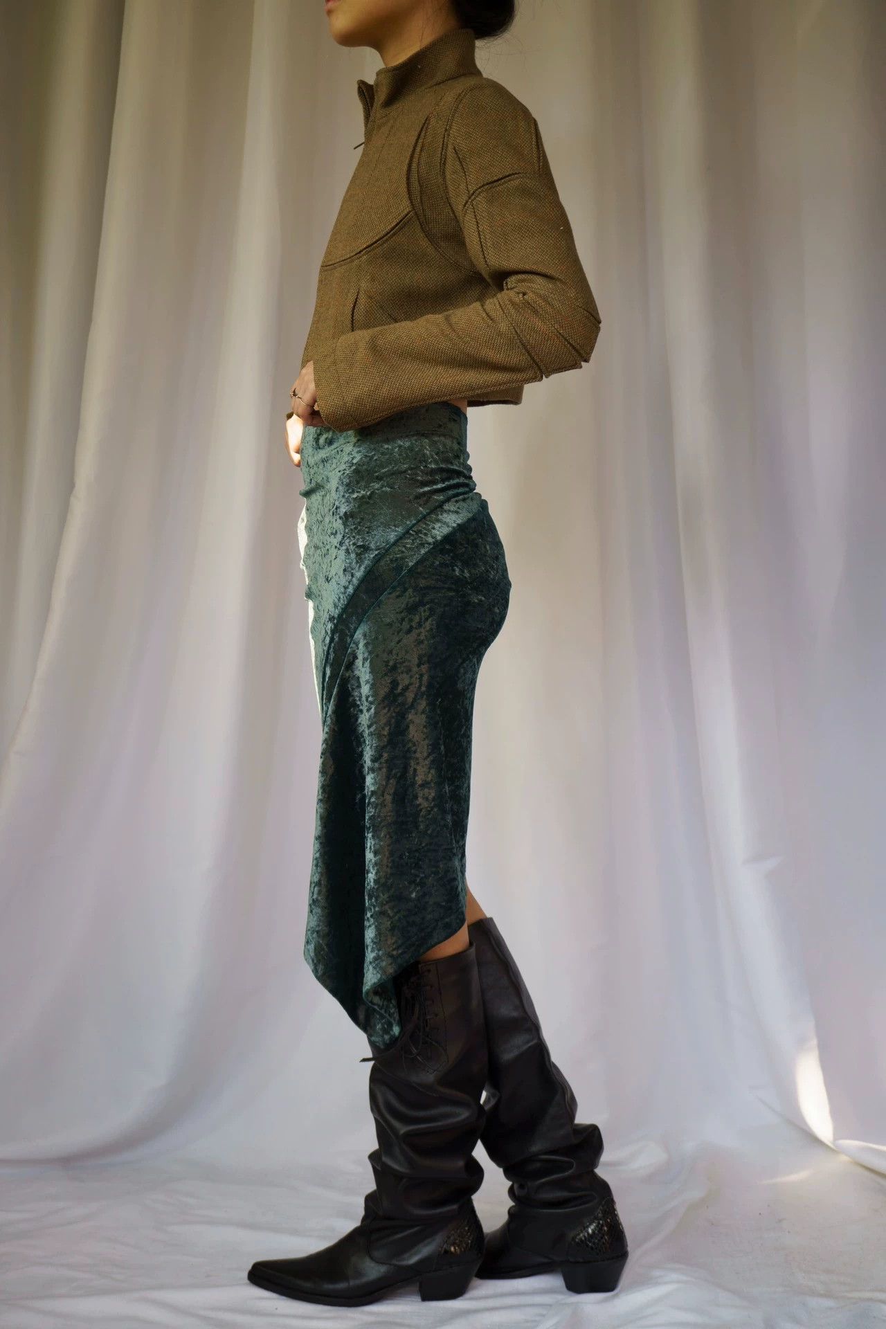 Junya Watanabe JUNYAWATANABE 1997 Lake Green Velvet Asymmetric Dress Size M / US 6-8 / IT 42-44 - 8 Thumbnail