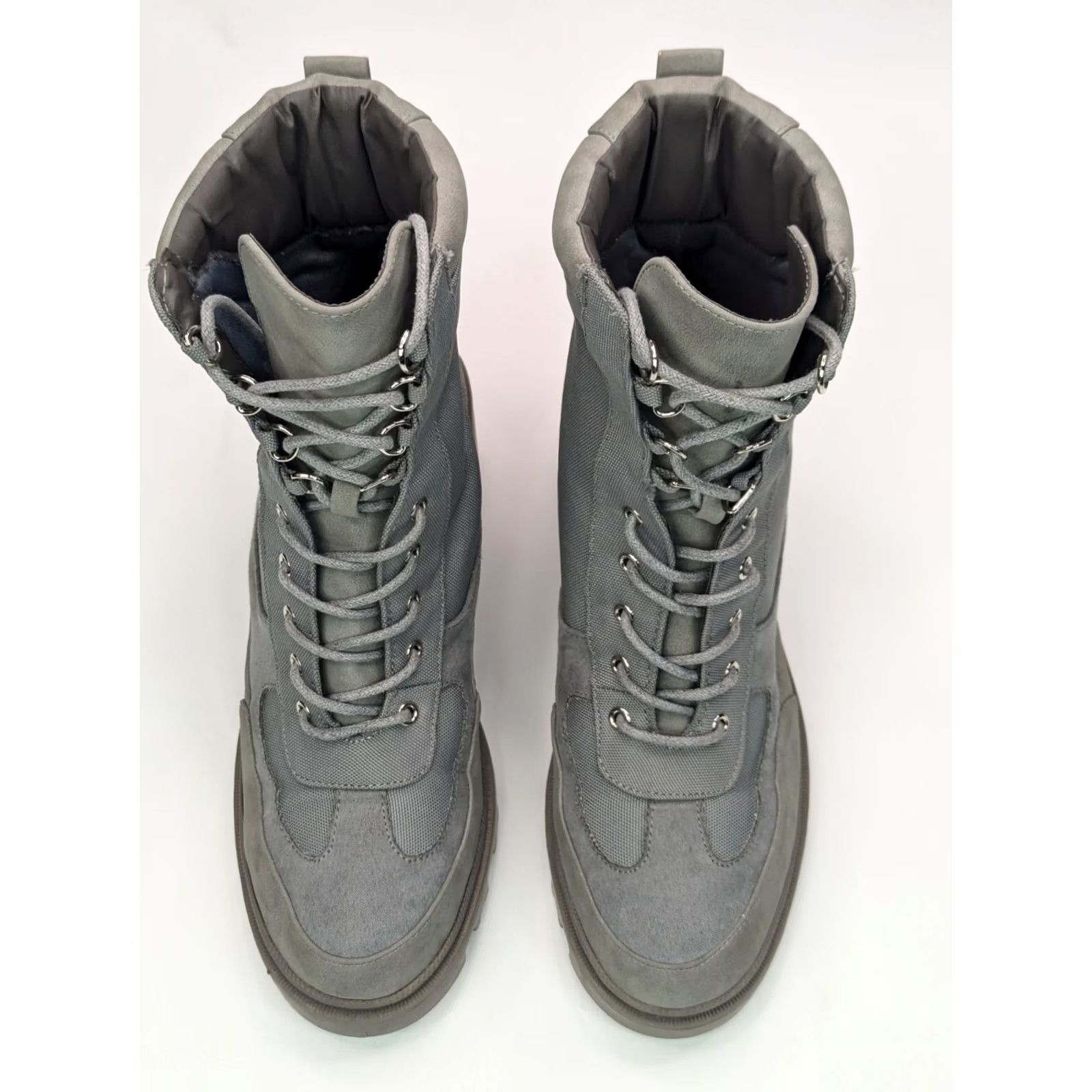 Vintage JustFab Ember Combat Boots Women 9.5 Gray Faux Suede Lace Mid Heel EUC Boots Size US 10 / IT 40 - 7 Thumbnail