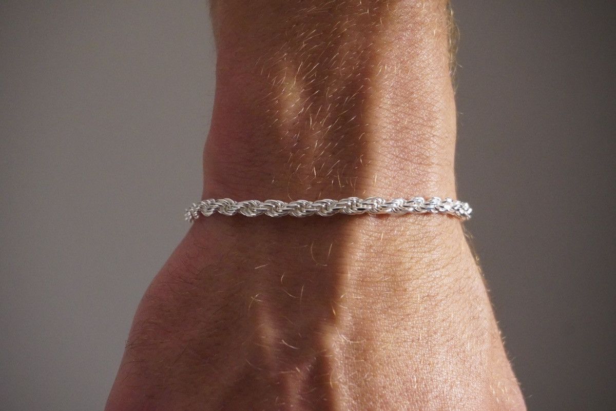 Jewelry Silver Bracelet Solid .925 Silver Rope Bracelet 4mm 7 Inches Size ONE SIZE - 3 Thumbnail