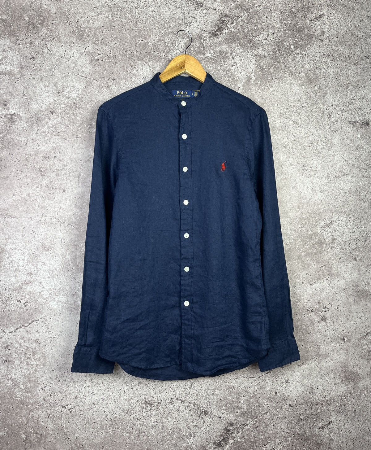 Polo Ralph Lauren Ralph Lauren Linen Shirt Navy Blue Band Collar Slim Fit S Size US S / EU 44-46 / 1 - 1 Thumbnail