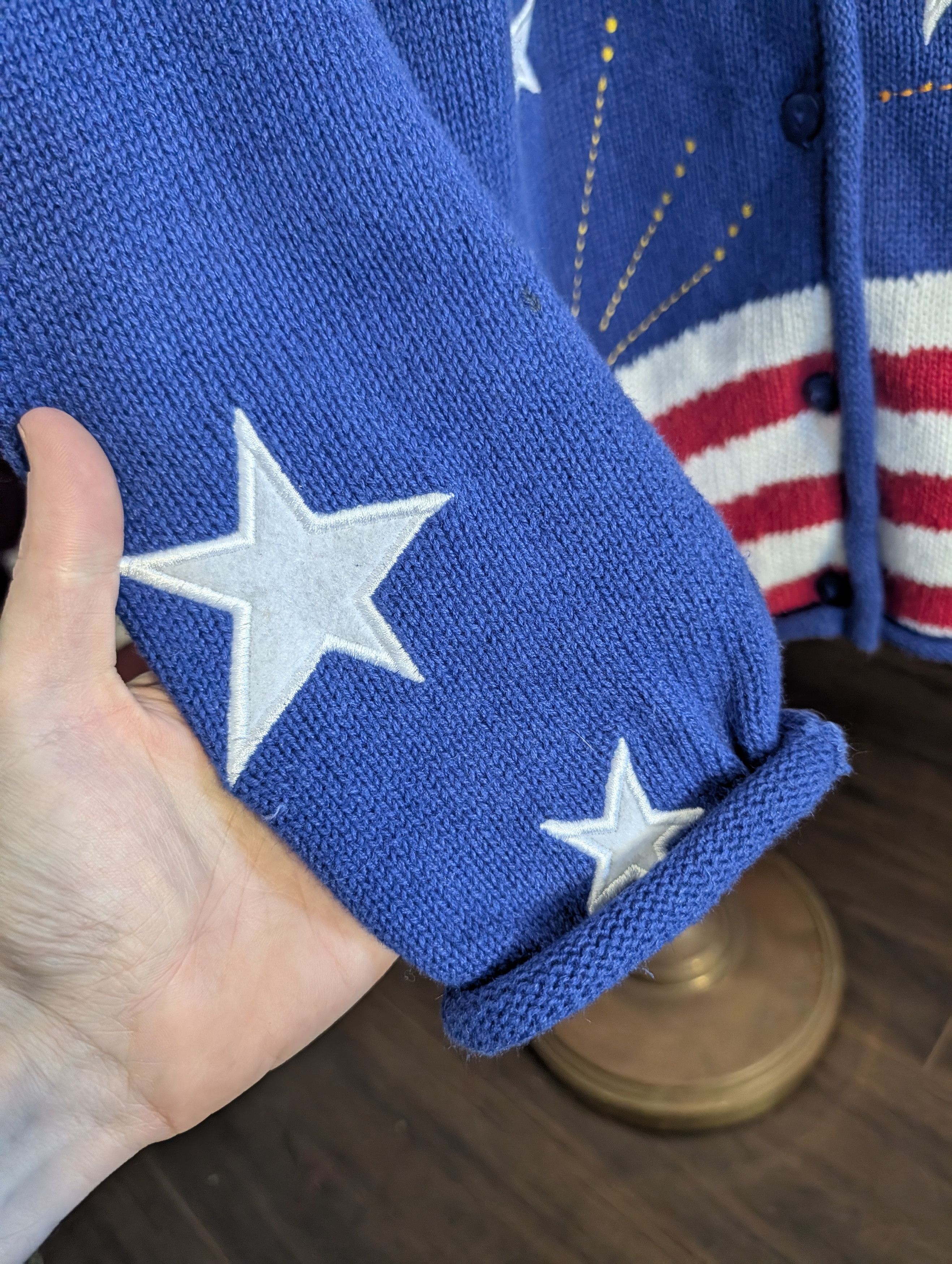 Quacker Factory Vintage RAMIE knit USA stars & stripes cardigan Med Size M / US 6-8 / IT 42-44 - 7 Thumbnail