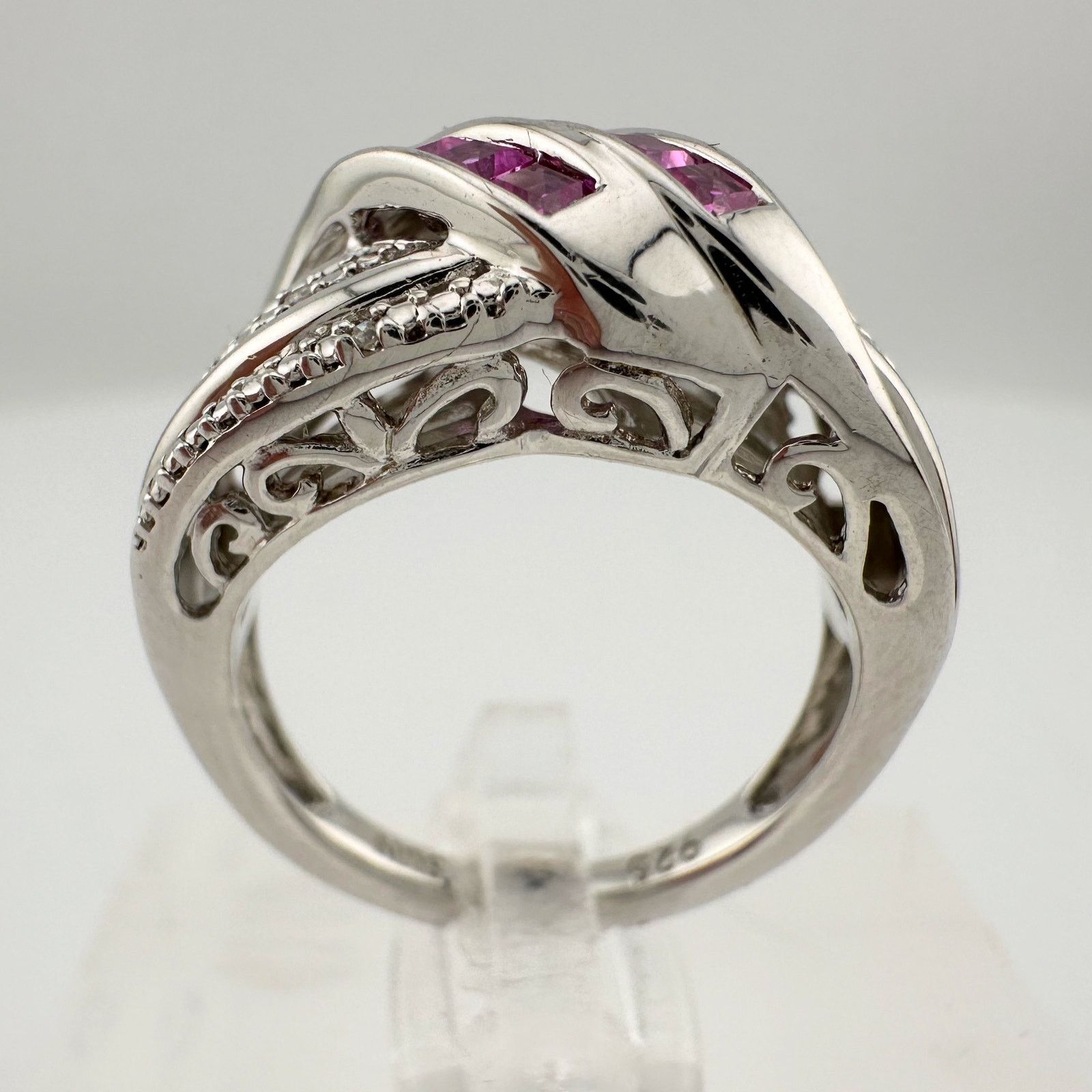 Other Detailed Lab Created Pink Sapphire and Sterling Ring Size 7 Size ONE SIZE - 6 Thumbnail