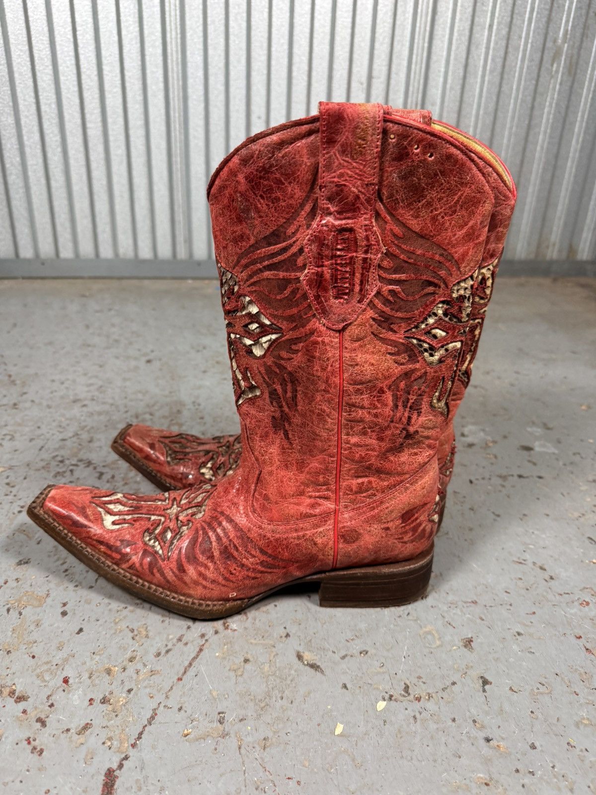 Other Red artisanal Made In Mexico Cross Red Pointy Cowboy Boots Size US 9 / EU 42 - 12 Thumbnail