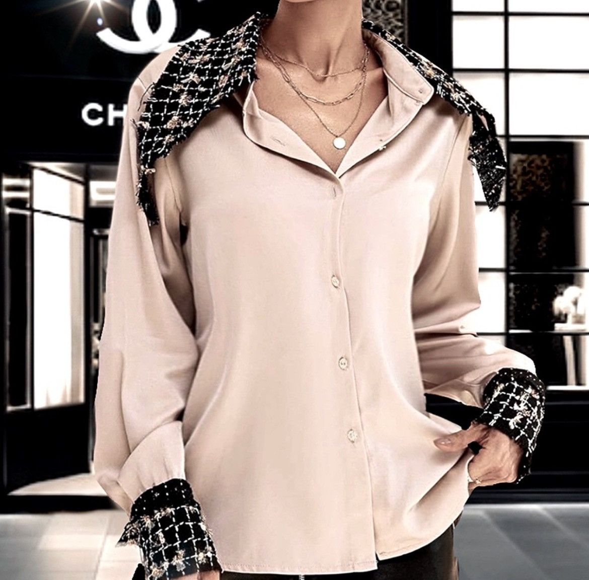 Designer × Other NWT, Lavishly Paris Women’s Elegant Tweed Detail Blouse Size M / US 6-8 / IT 42-44 - 10 Thumbnail